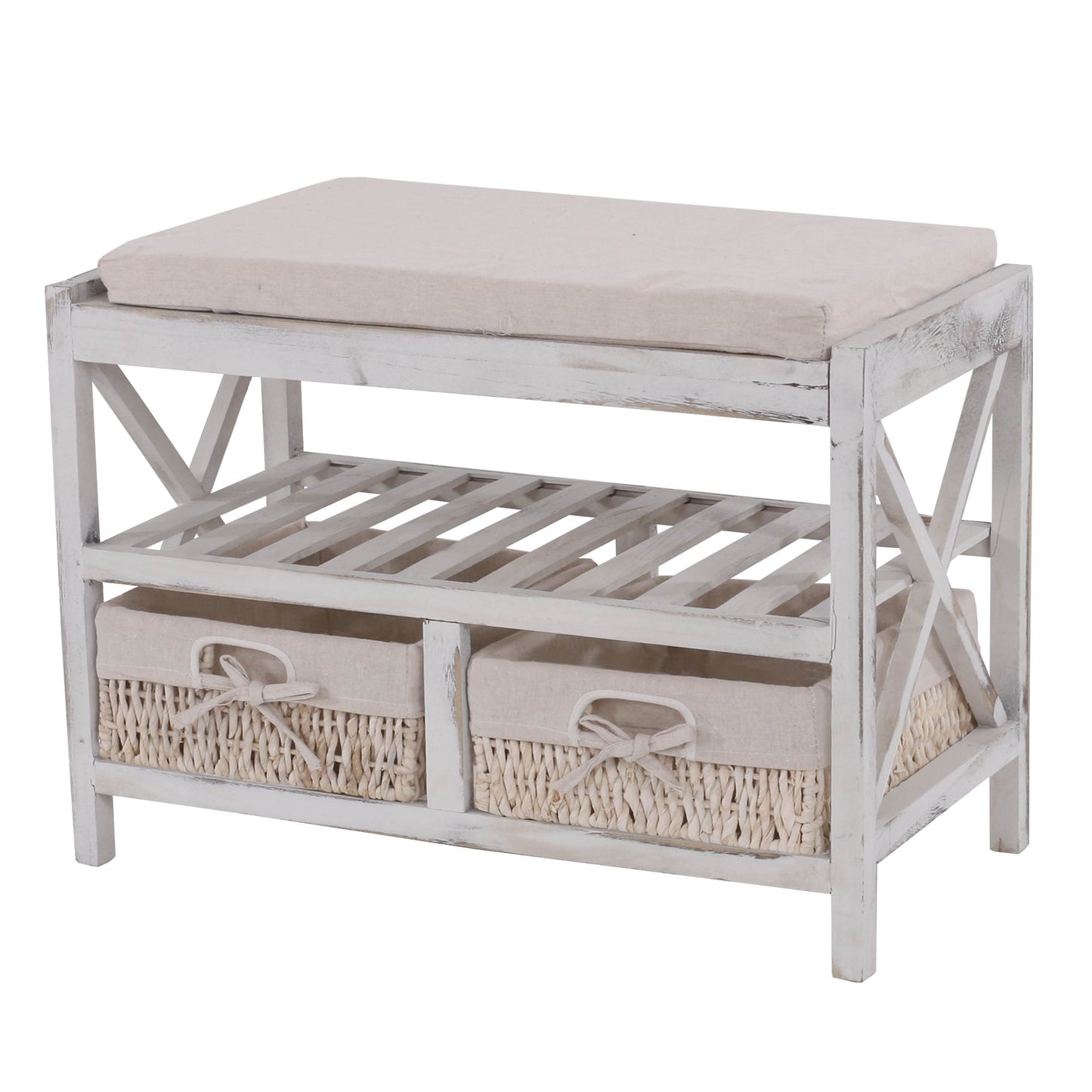 Schoenenrek MCW-C48, bank schoenenrek, shabby-look vintage 45x65x34cm ~ wit