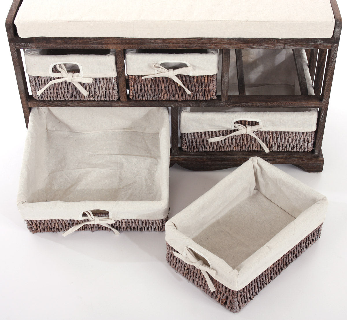 Ladekast en bank met 5 laden, 45x77x36cm, shabby look, vintage ~ bruin