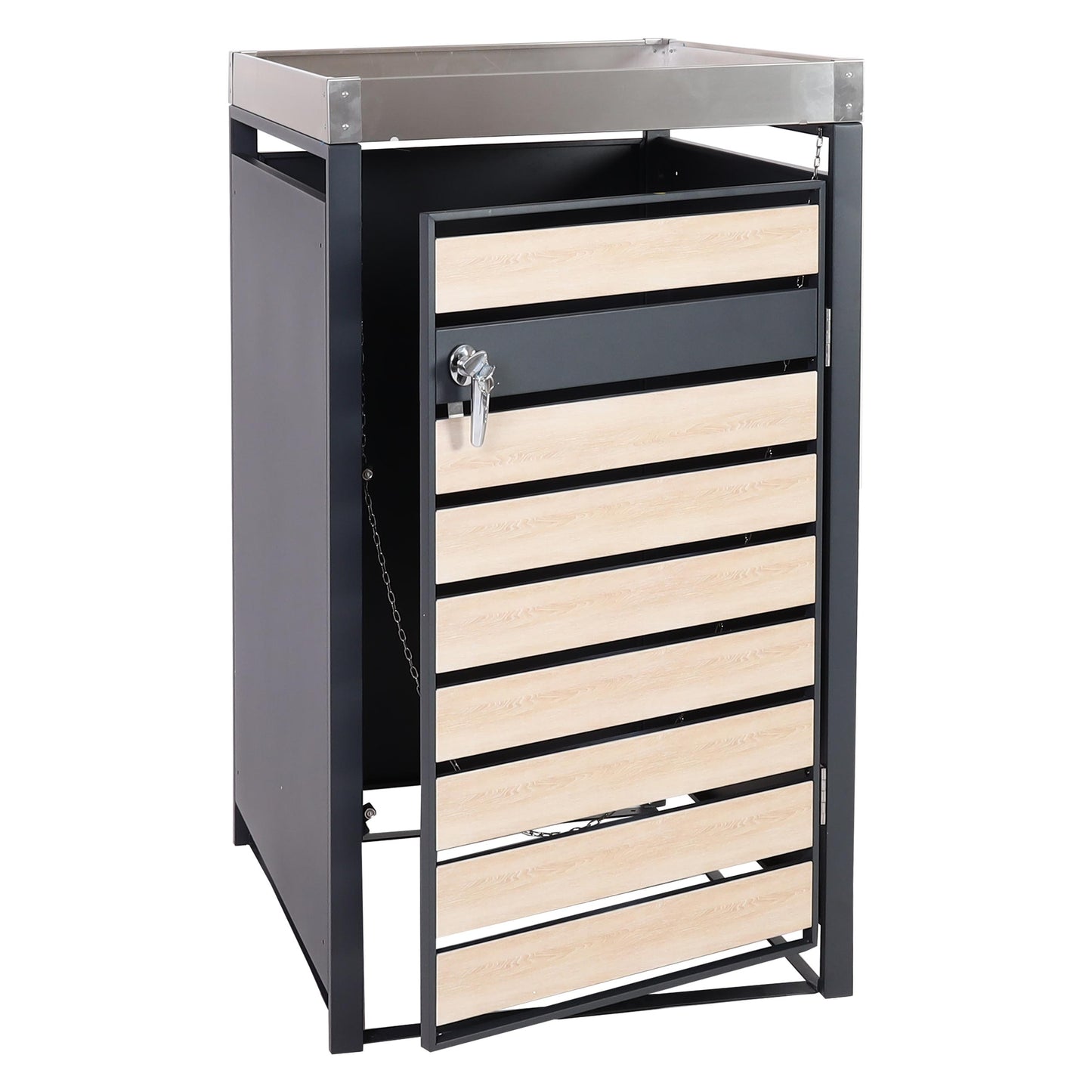 1 deksel afvalbak met plantenbak MCW-J81, uitbreidbaar, 125x68x80cm metaal 31kg, antraciet ~ beukenhout look