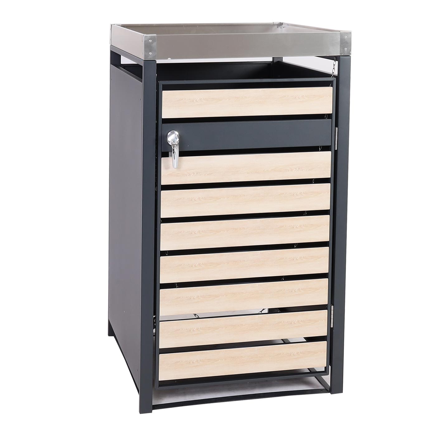 1 deksel afvalbak met plantenbak MCW-J81, uitbreidbaar, 125x68x80cm metaal 31kg, antraciet ~ beukenhout look