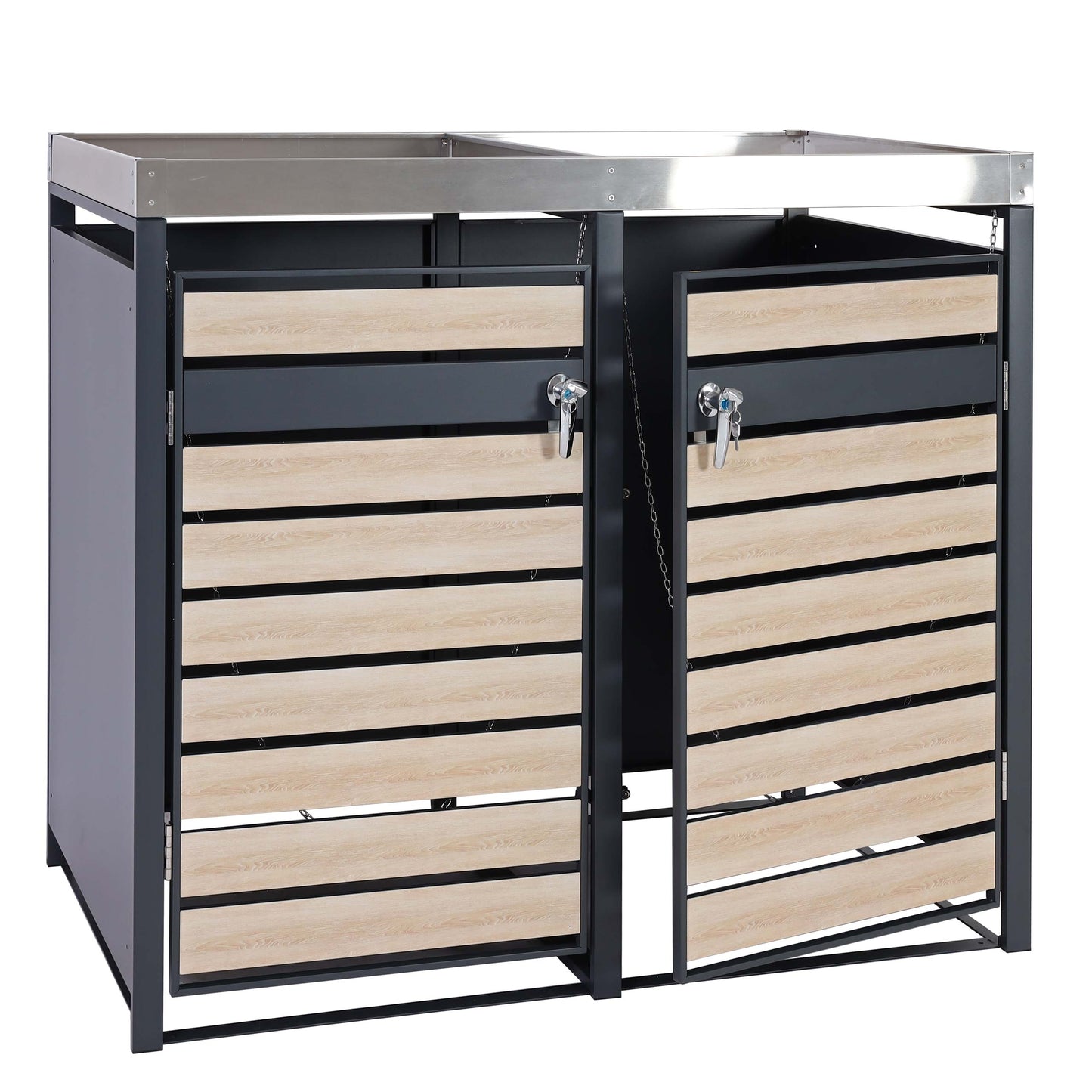 2-tankkast met plantenbak MCW-J81, uitbreidbaar, 125x132x80cm metaal 47kg, antraciet ~ beukenhout look