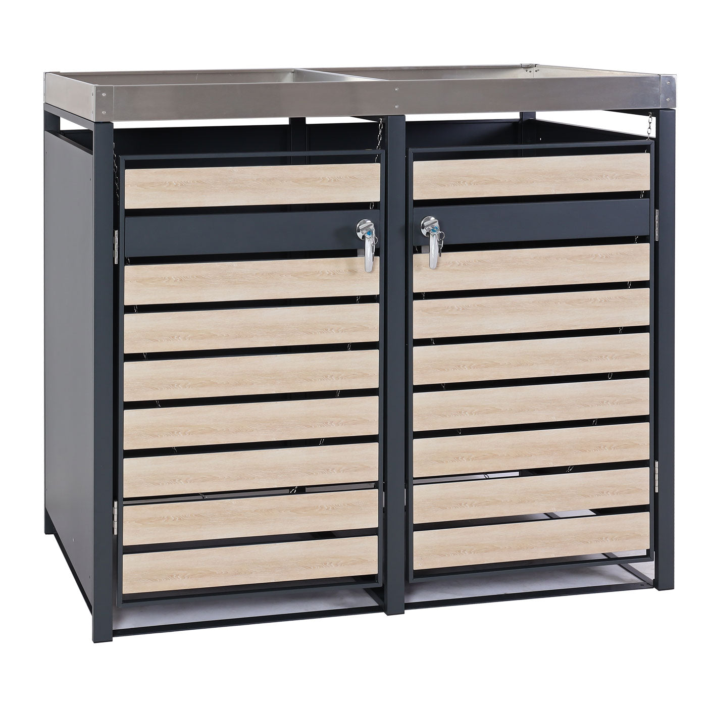 2-tankkast met plantenbak MCW-J81, uitbreidbaar, 125x132x80cm metaal 47kg, antraciet ~ beukenhout look