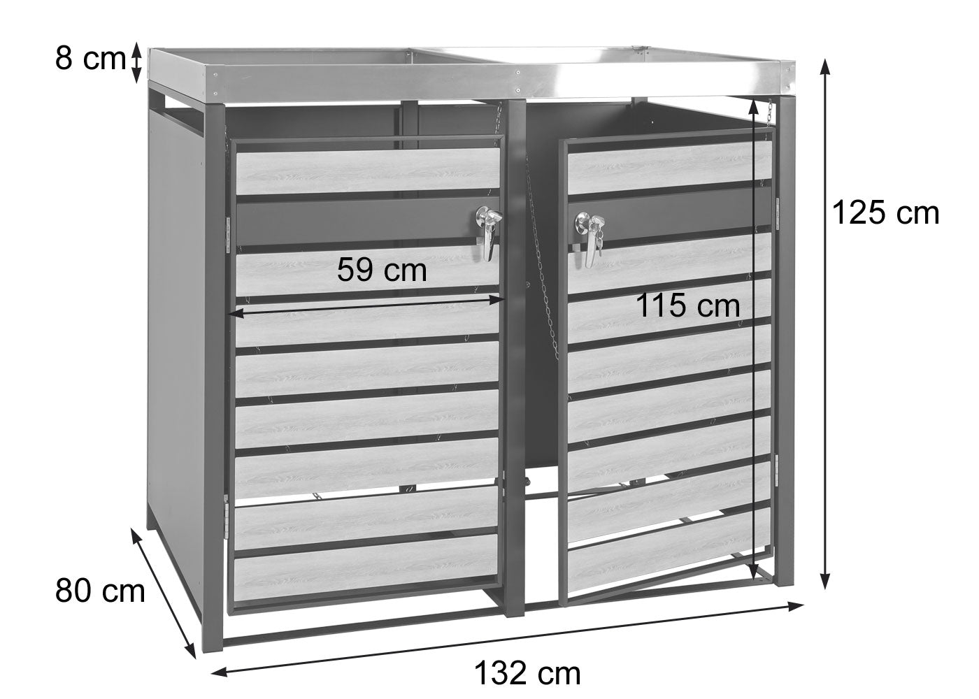 2-tankkast met plantenbak MCW-J81, uitbreidbaar, 125x132x80cm metaal 47kg, antraciet ~ kersenhout look