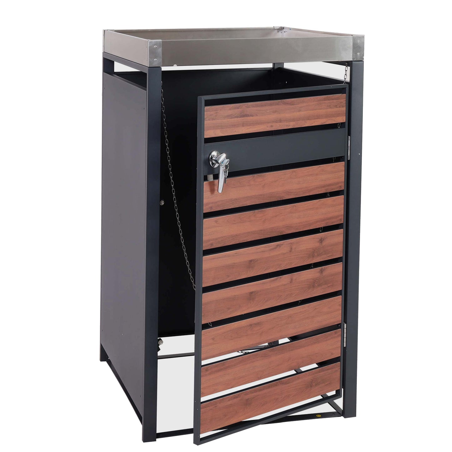 1 deksel afvalbak met plantenbak MCW-J81, uitbreidbaar, 125x68x80cm metaal 31kg, antraciet ~ kersenhout look