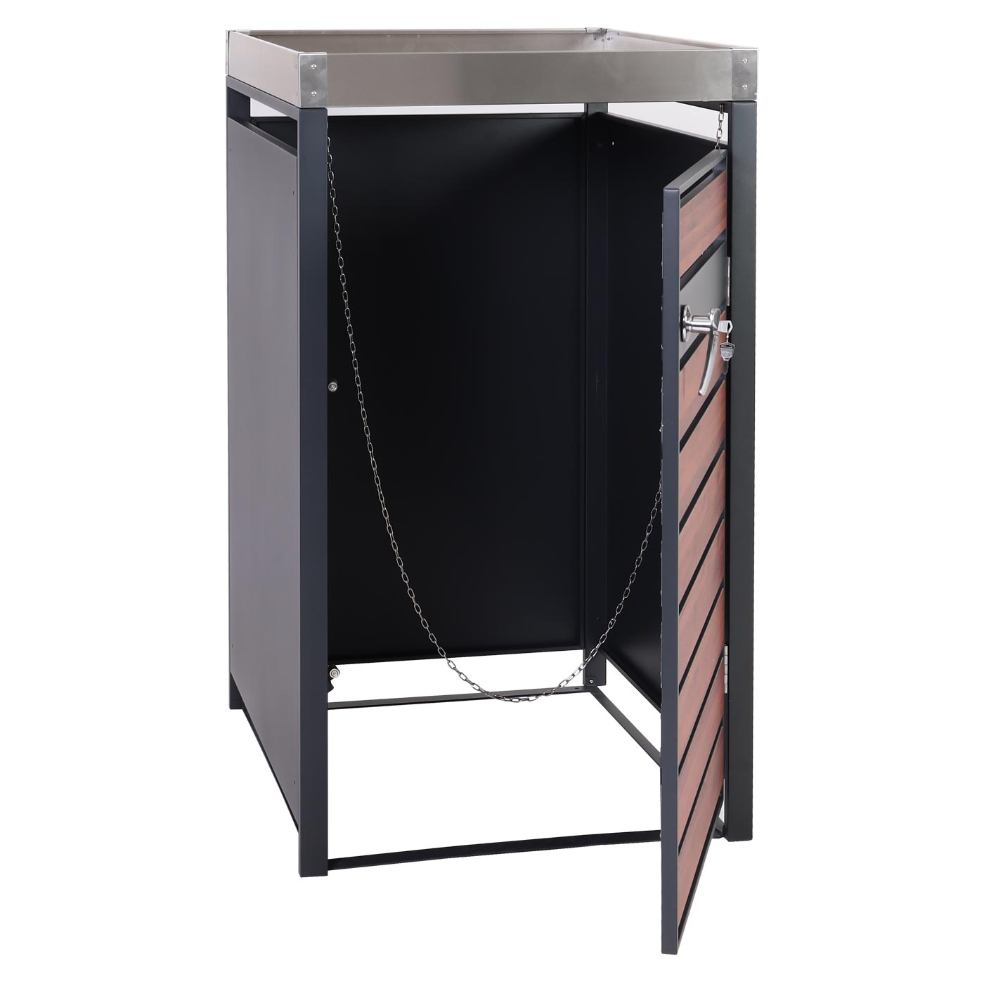 1 deksel afvalbak met plantenbak MCW-J81, uitbreidbaar, 125x68x80cm metaal 31kg, antraciet ~ kersenhout look