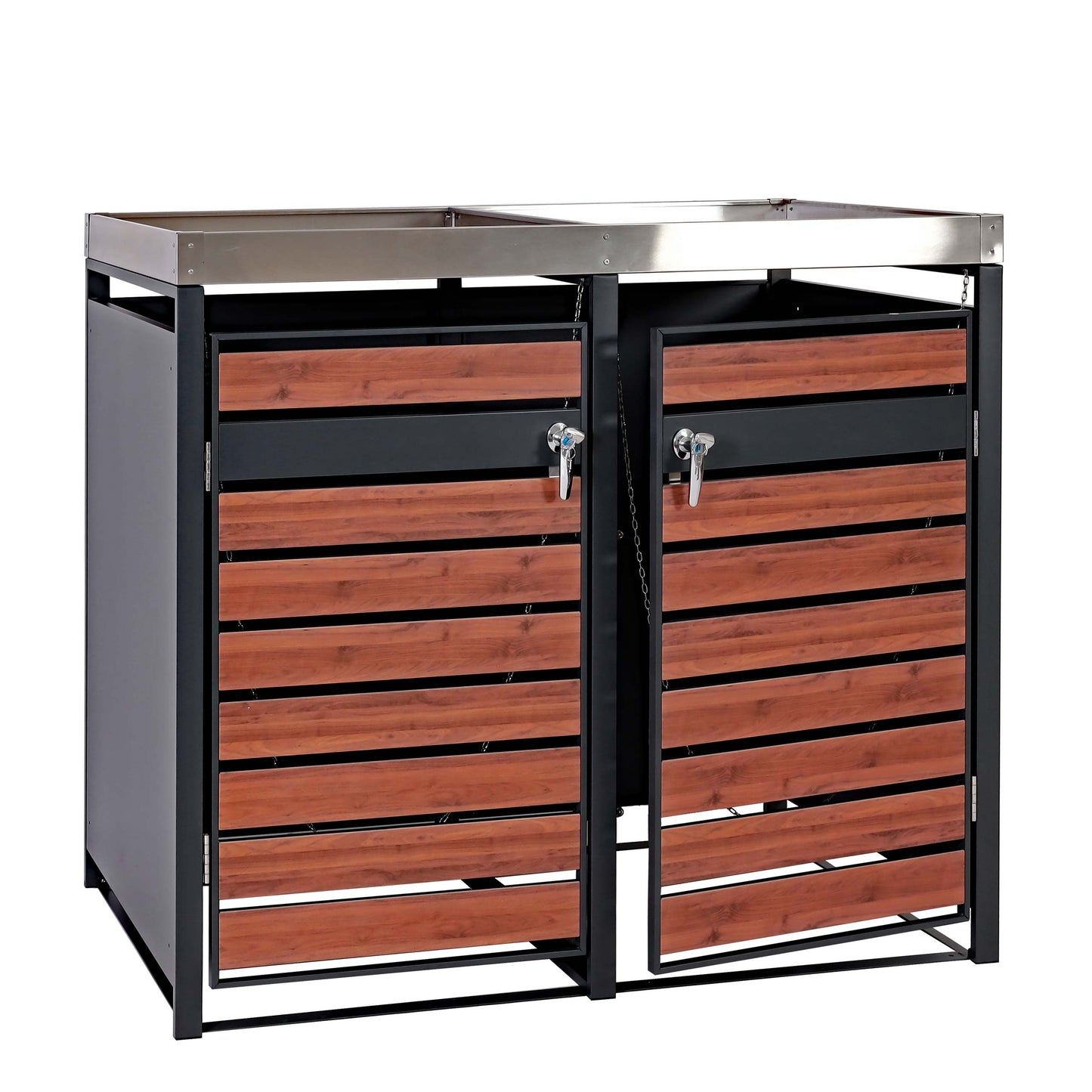 2-tankkast met plantenbak MCW-J81, uitbreidbaar, 125x132x80cm metaal 47kg, antraciet ~ kersenhout look