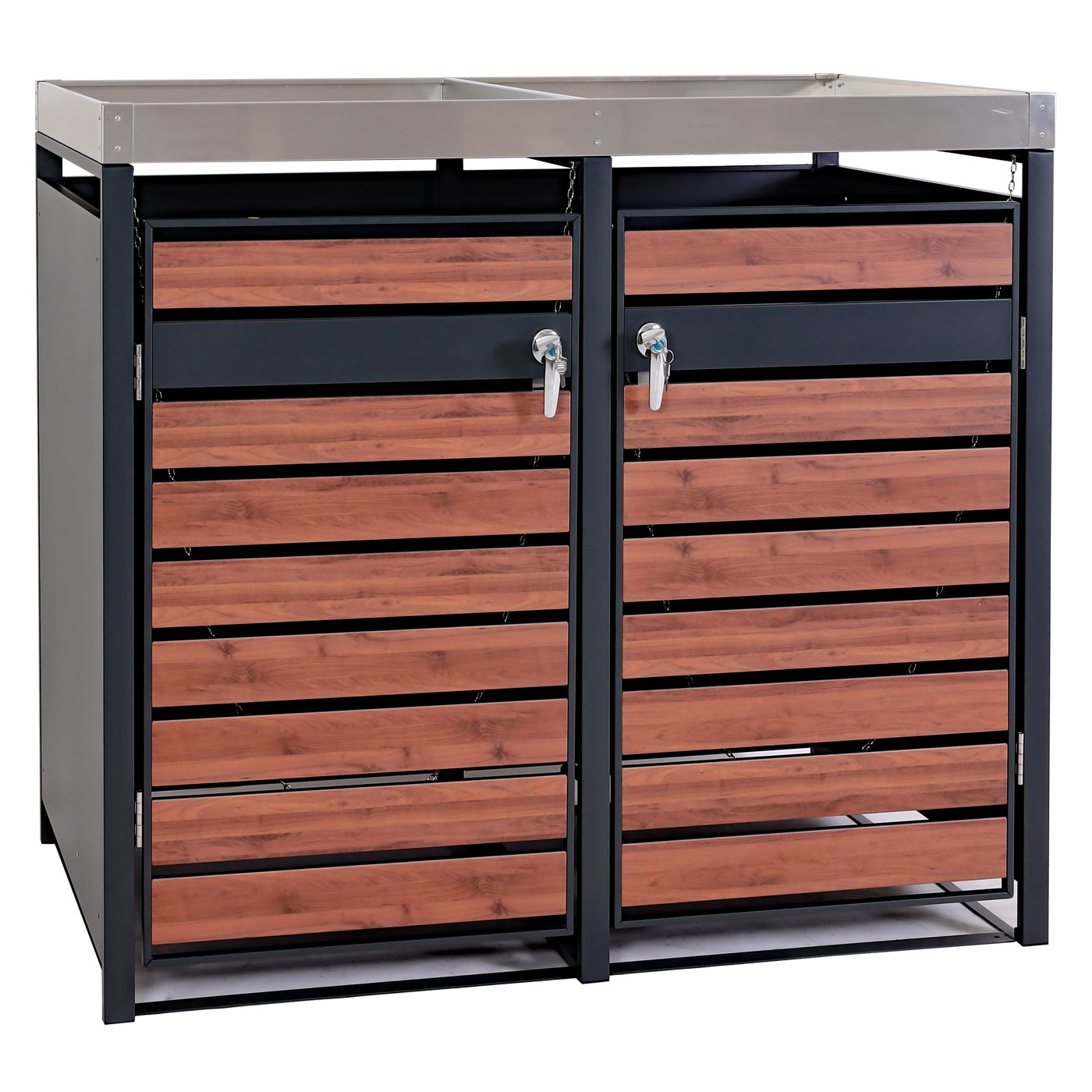 2-tankkast met plantenbak MCW-J81, uitbreidbaar, 125x132x80cm metaal 47kg, antraciet ~ kersenhout look