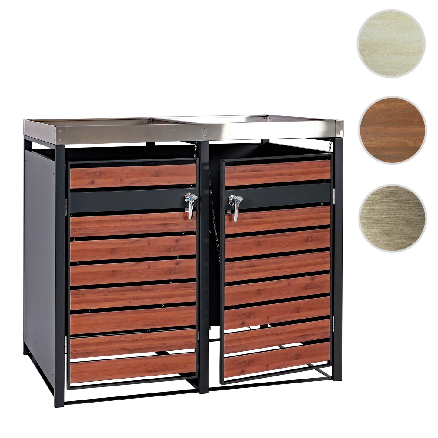 2-tankkast met plantenbak MCW-J81, uitbreidbaar, 125x132x80cm metaal 47kg, antraciet ~ kersenhout look