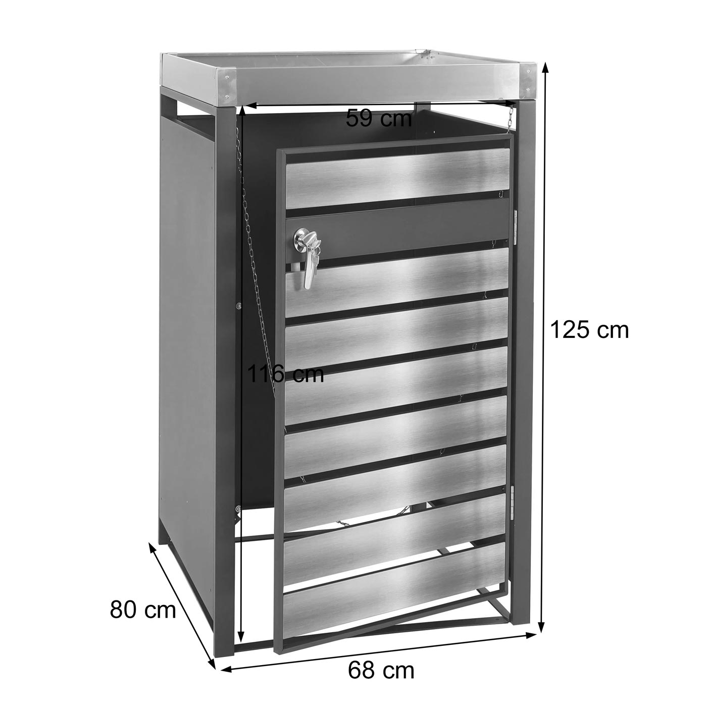 1 deksel afvalbak met plantenbak MCW-J81, uitbreidbaar, 125x68x80cm metaal 31kg, antraciet ~ kersenhout look