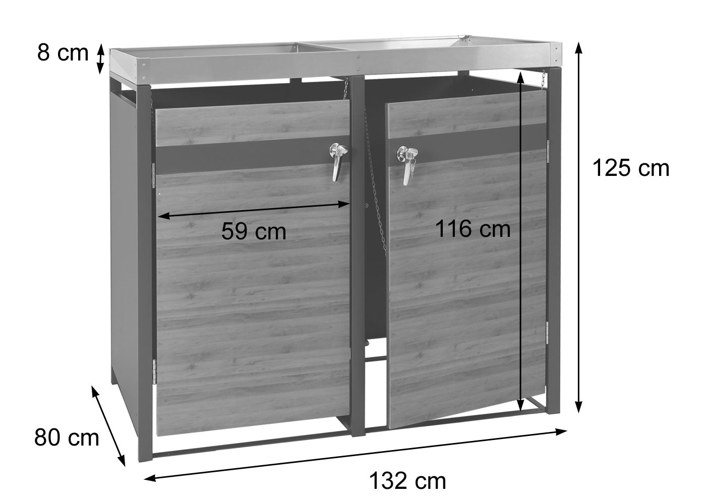 2 afvalzakken met plantenbak MCW-J82, uitbreidbaar, metaal 59kg, antraciet ~ donkerbruin kersenhout look