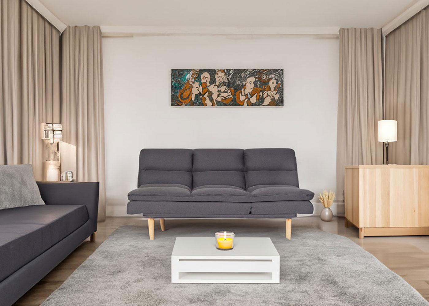 Slaapbank MCW-M79, slaapbank voor gasten, slaapfunctie ligoppervlak 180x110cm ~ stof/textiel mintgrijs