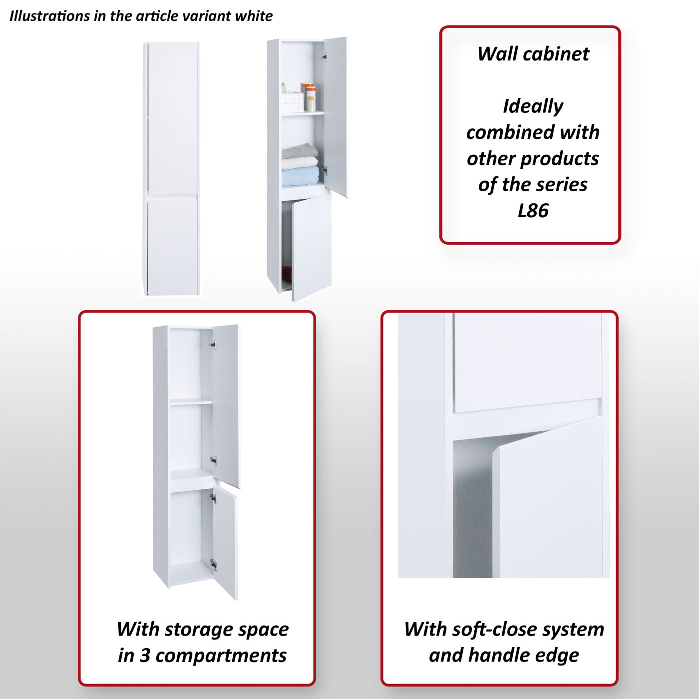 Wandkast MCW-L86, badkamermeubel highboard hoge kast, MVG melamine 2 deuren 3 vakken 160x33cm ~ zwart