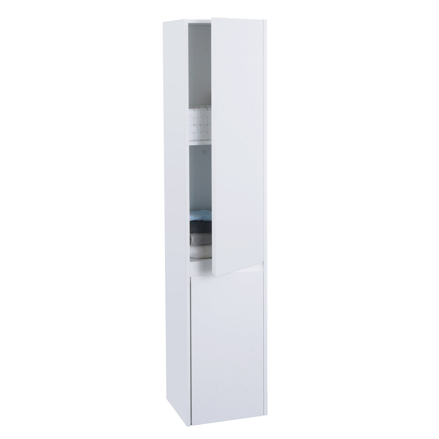 Wandkast MCW-L86, badkamermeubel highboard hoge kast, MVG melamine 2 deuren 3 vakken 160x33cm ~ wit
