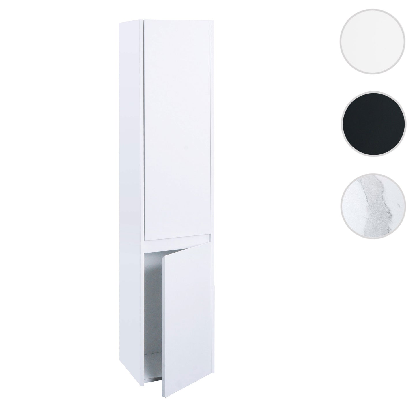 Wandkast MCW-L86, badkamermeubel highboard hoge kast, MVG melamine 2 deuren 3 vakken 160x33cm ~ wit