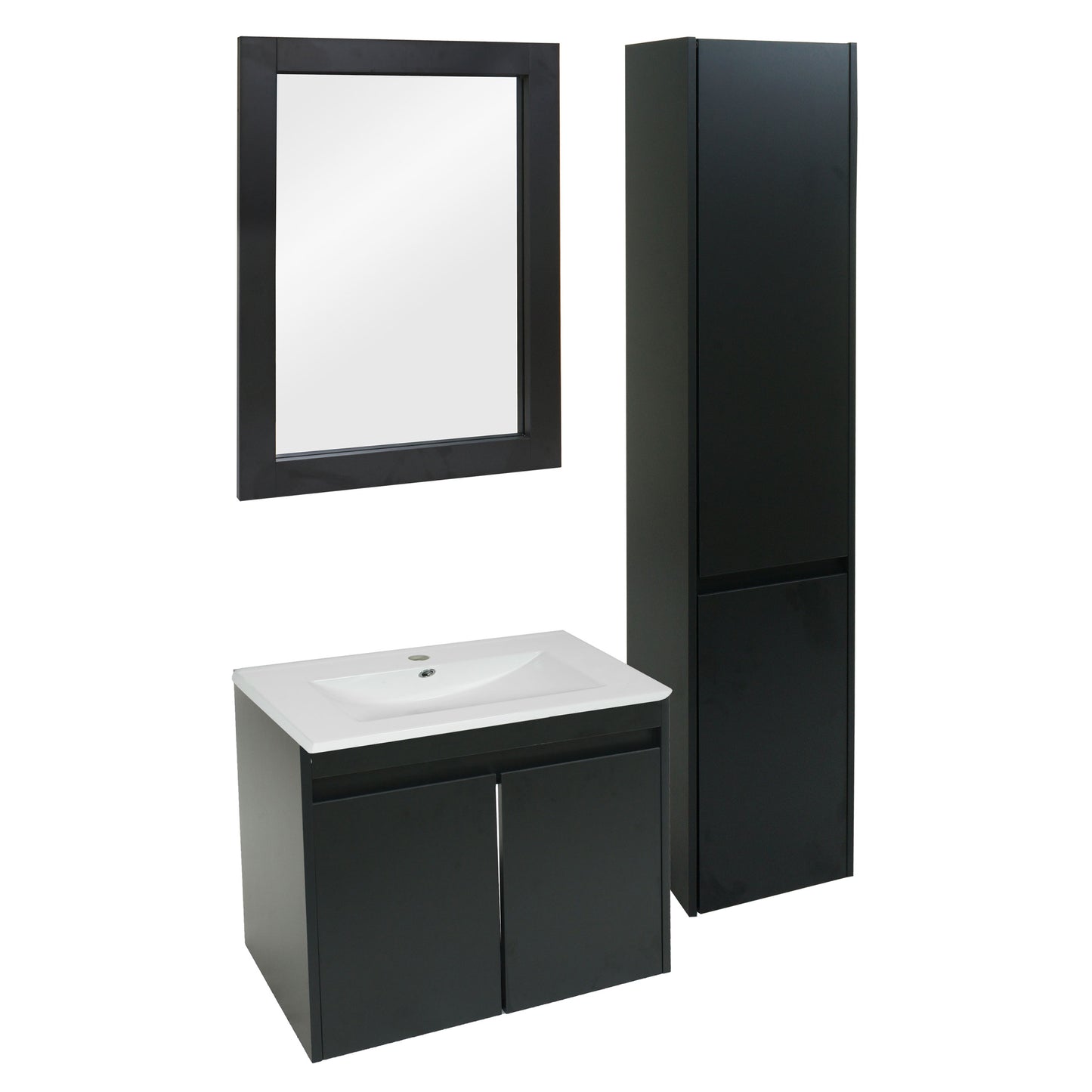 Badkamer set MCW-L86, wastafel wandspiegel wandmeubel wastafel, MVG-gecertificeerd gemelamineerd ~ zwart