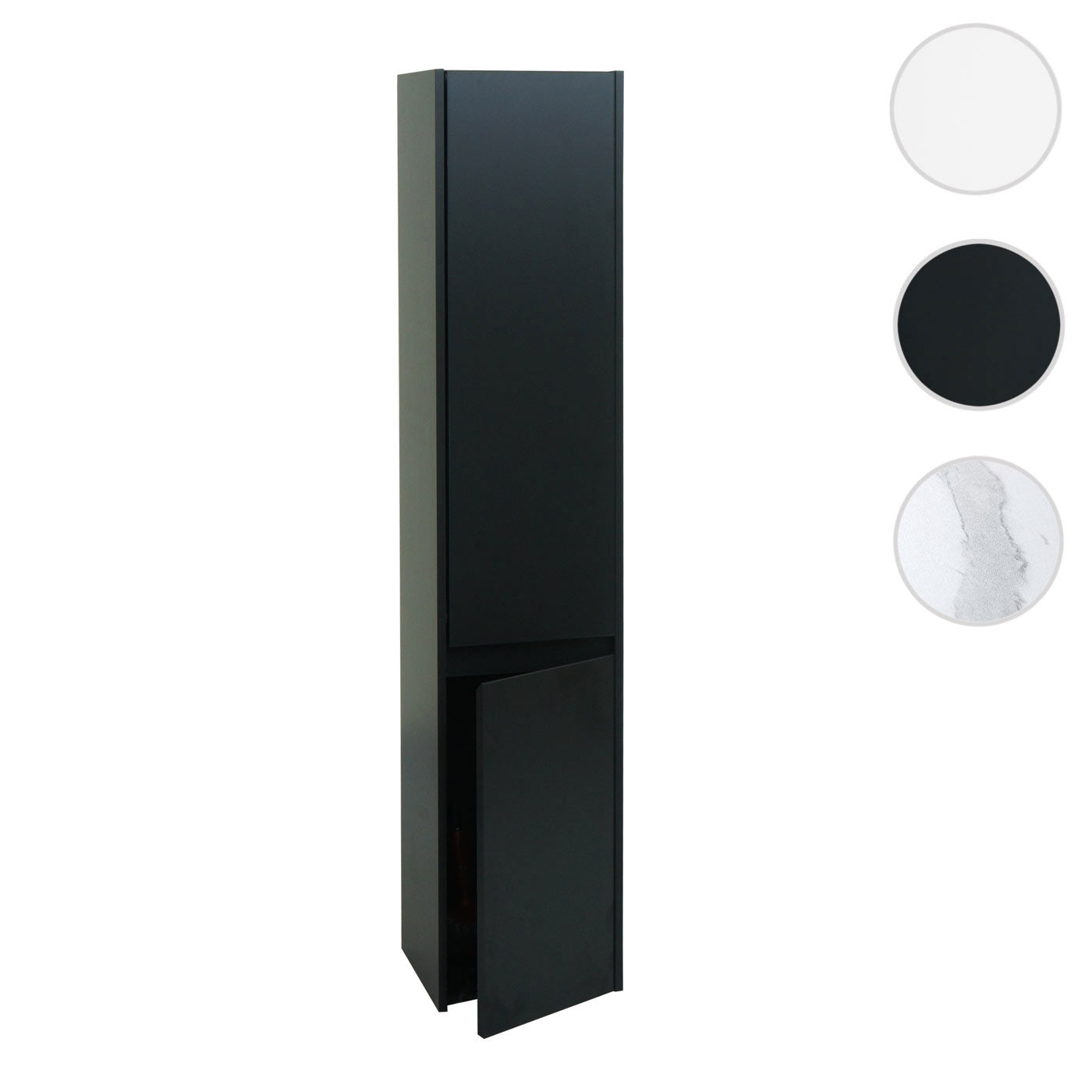 Wandkast MCW-L86, badkamermeubel highboard hoge kast, MVG melamine 2 deuren 3 vakken 160x33cm ~ zwart