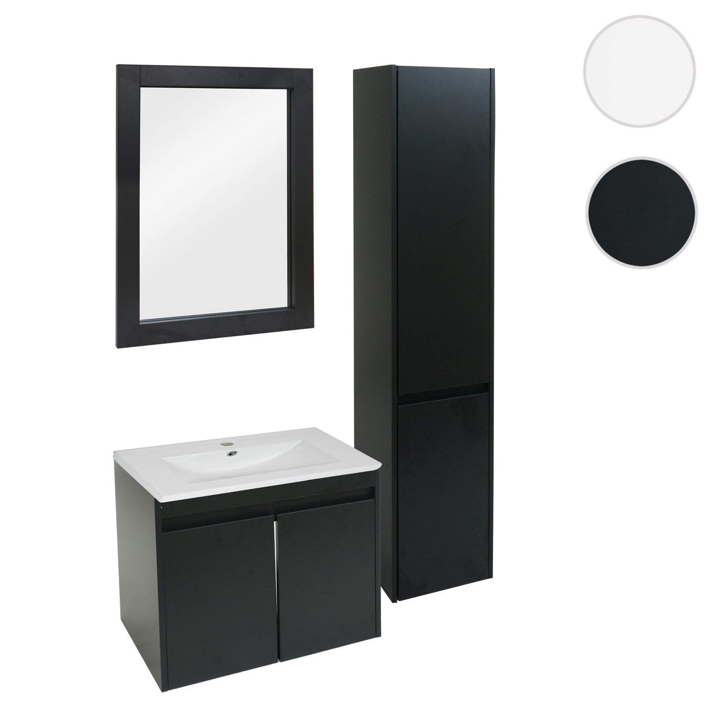 Badkamer set MCW-L86, wastafel wandspiegel wandmeubel wastafel, MVG-gecertificeerd gemelamineerd ~ zwart