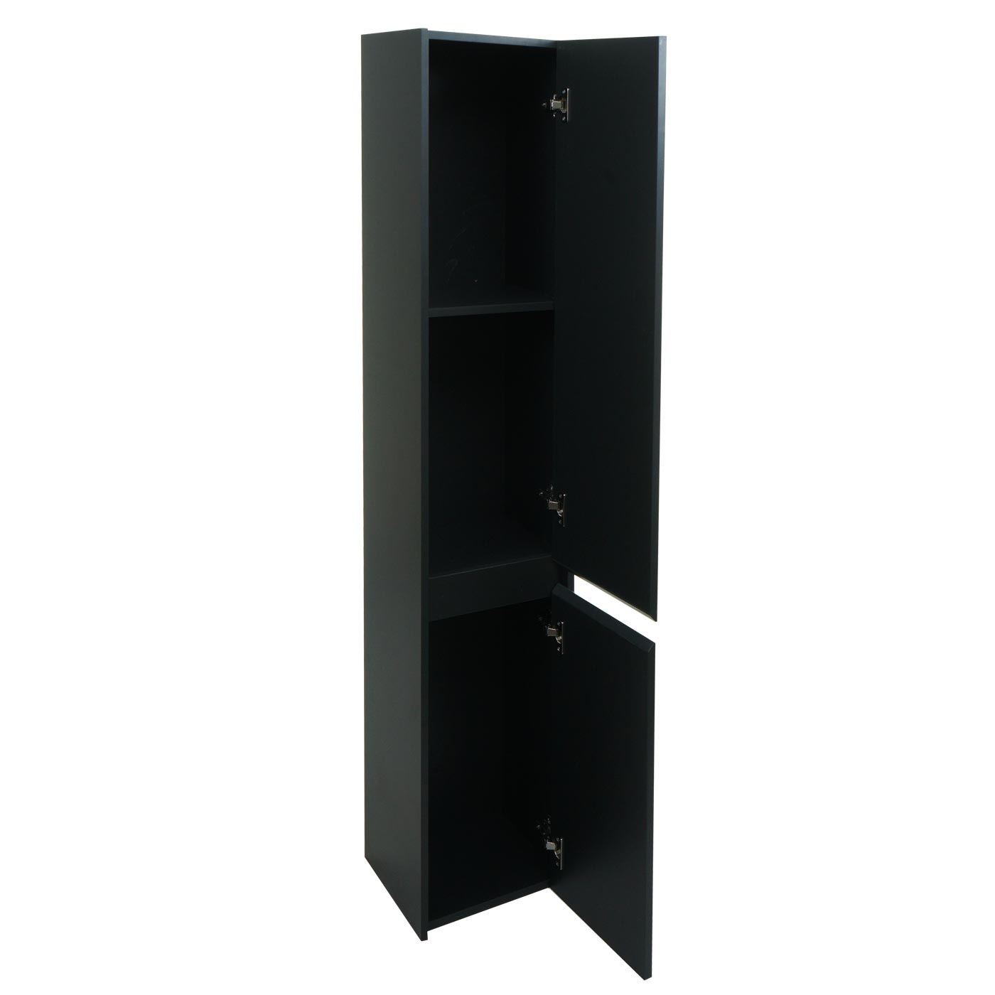 Wandkast MCW-L86, badkamermeubel highboard hoge kast, MVG melamine 2 deuren 3 vakken 160x33cm ~ zwart