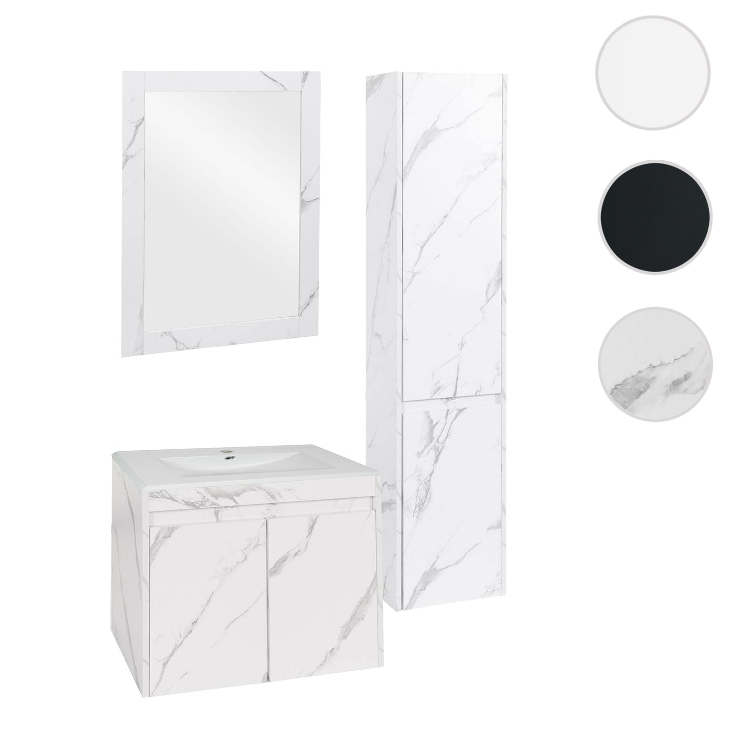Badkamerset MCW-L86, wastafel wandspiegel wandmeubel wastafel, MVG gemelamineerd ~ marmer-look wit