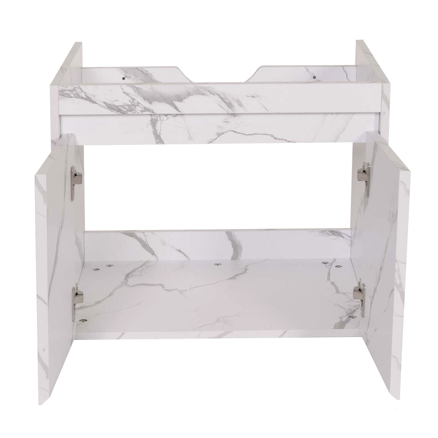 Badkamerset MCW-L86, wastafel wandspiegel wandmeubel wastafel, MVG gemelamineerd ~ marmer-look wit