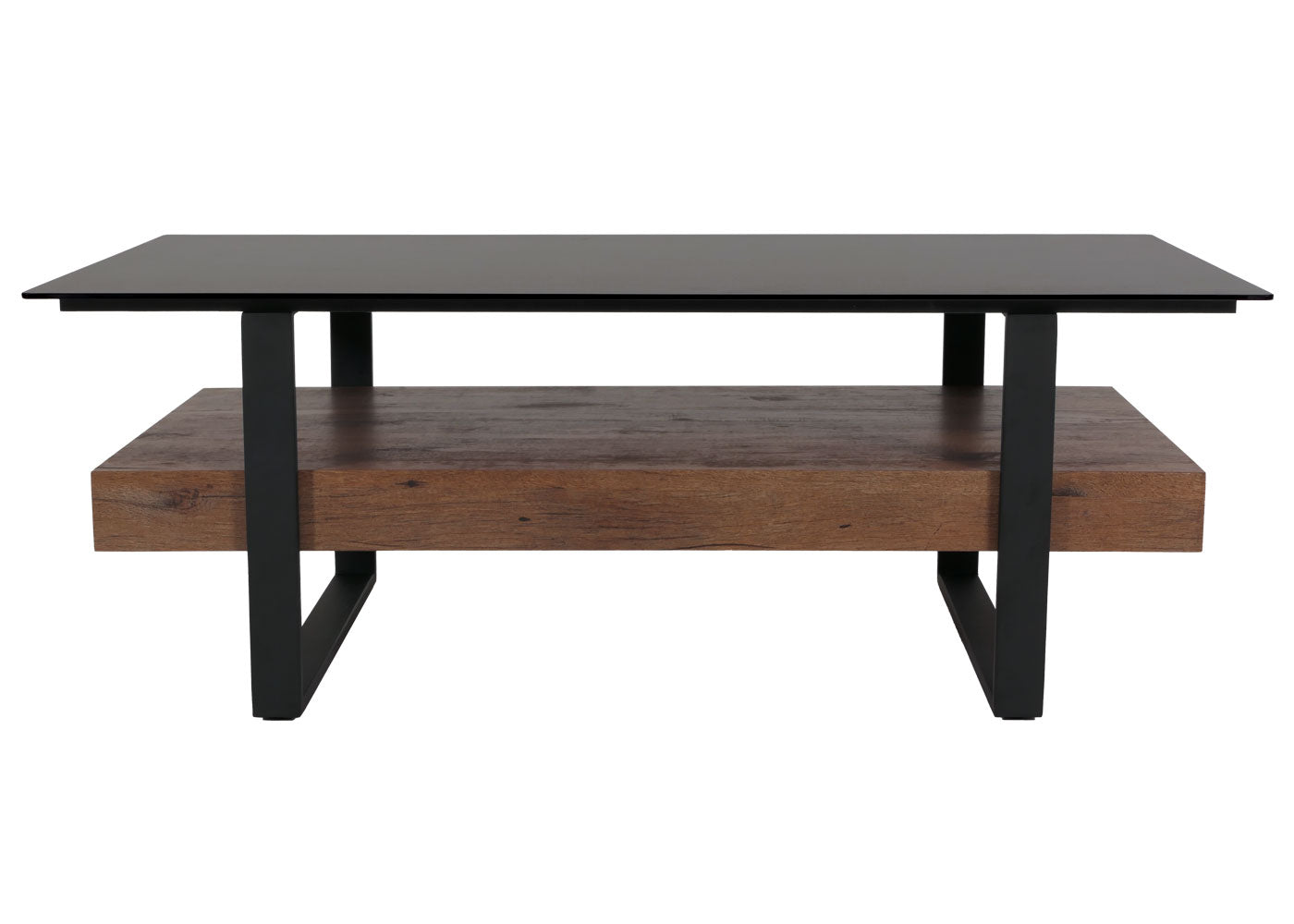 Salontafel MCW-L88, woonkamer tafel tafel, plank ijzer 43x120x60cm gesinterde steen marmer look zwart hout donkerbruin