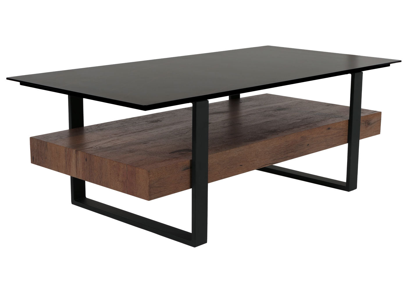 Salontafel MCW-L88, woonkamer tafel tafel, plank ijzer 43x120x60cm gesinterde steen marmer look zwart hout donkerbruin