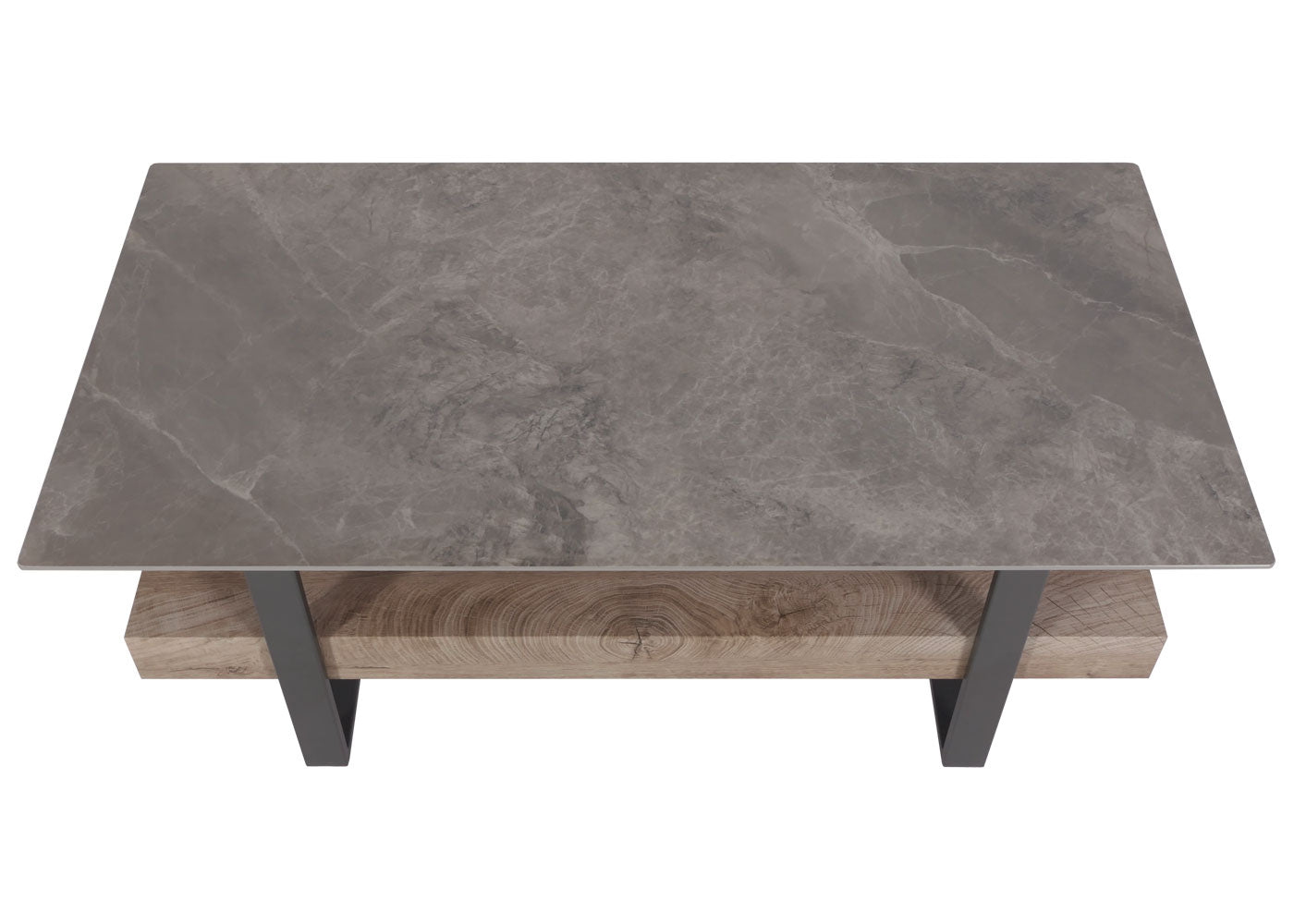 Salontafel MCW-L88, salontafel tafel, plank ijzer 43x120x60cm gesinterde steen marmer look grijs hout grijsbruin