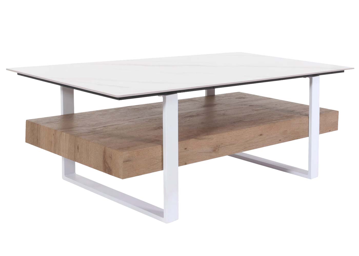 Salontafel MCW-L88, woonkamer tafel tafel, plank ijzer 43x120x60cm gesinterde steen marmer look wit natuurlijk hout
