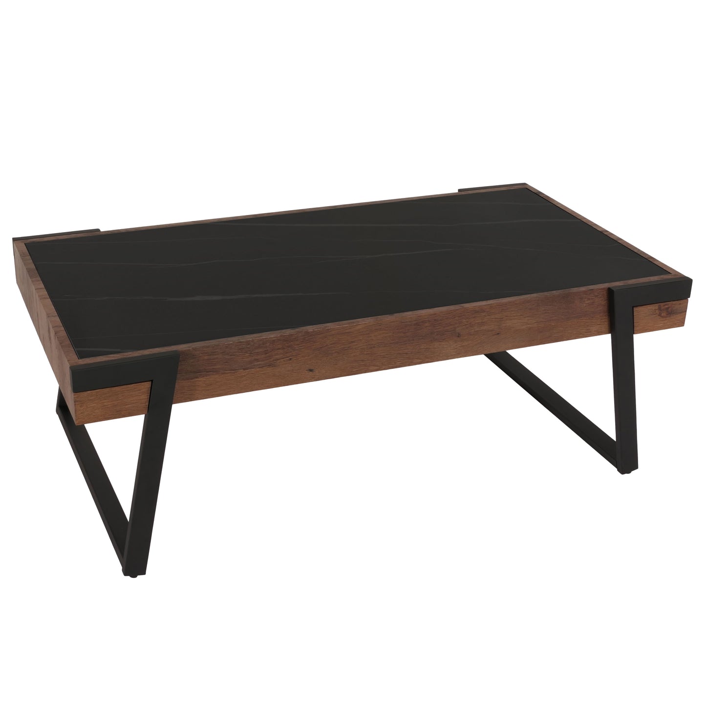 Salontafel MCW-L89, banktafel woonkamertafel, ijzer 43x120x64cm gesinterde steen marmer look zwart hout donkerbruin