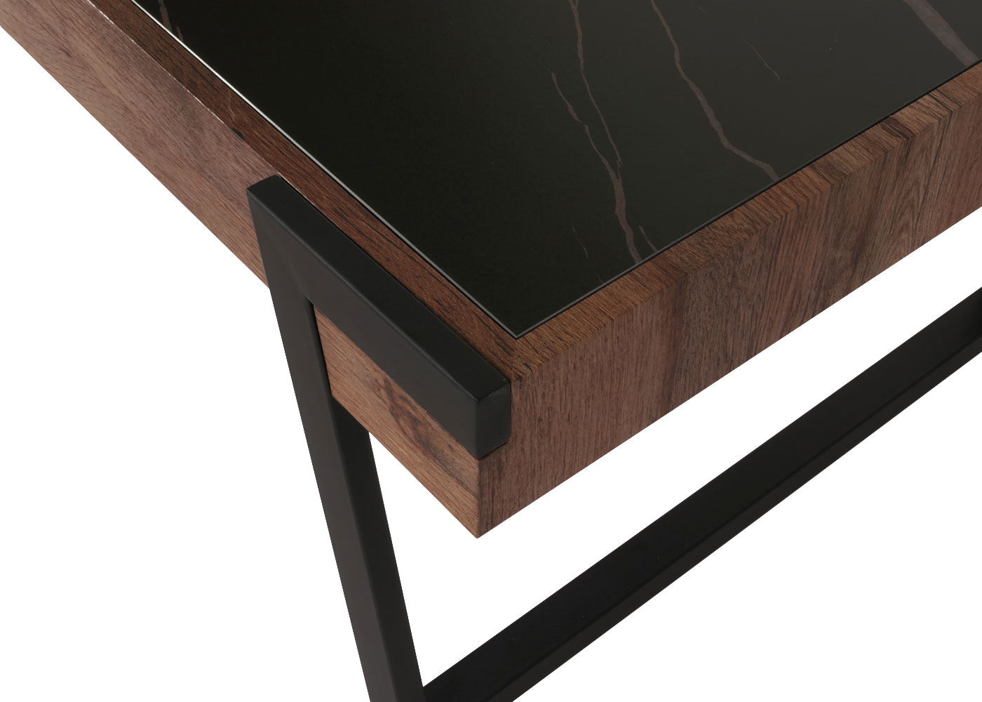 Salontafel MCW-L89, banktafel woonkamertafel, ijzer 43x120x64cm gesinterde steen marmer look zwart hout donkerbruin