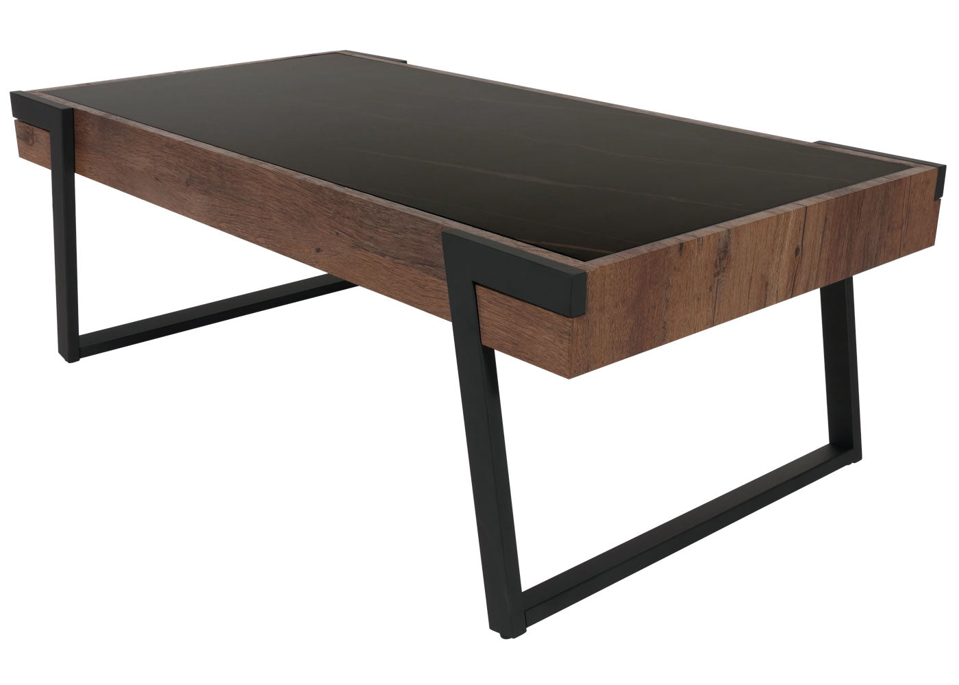 Salontafel MCW-L89, banktafel woonkamertafel, ijzer 43x120x64cm gesinterde steen marmer look zwart hout donkerbruin