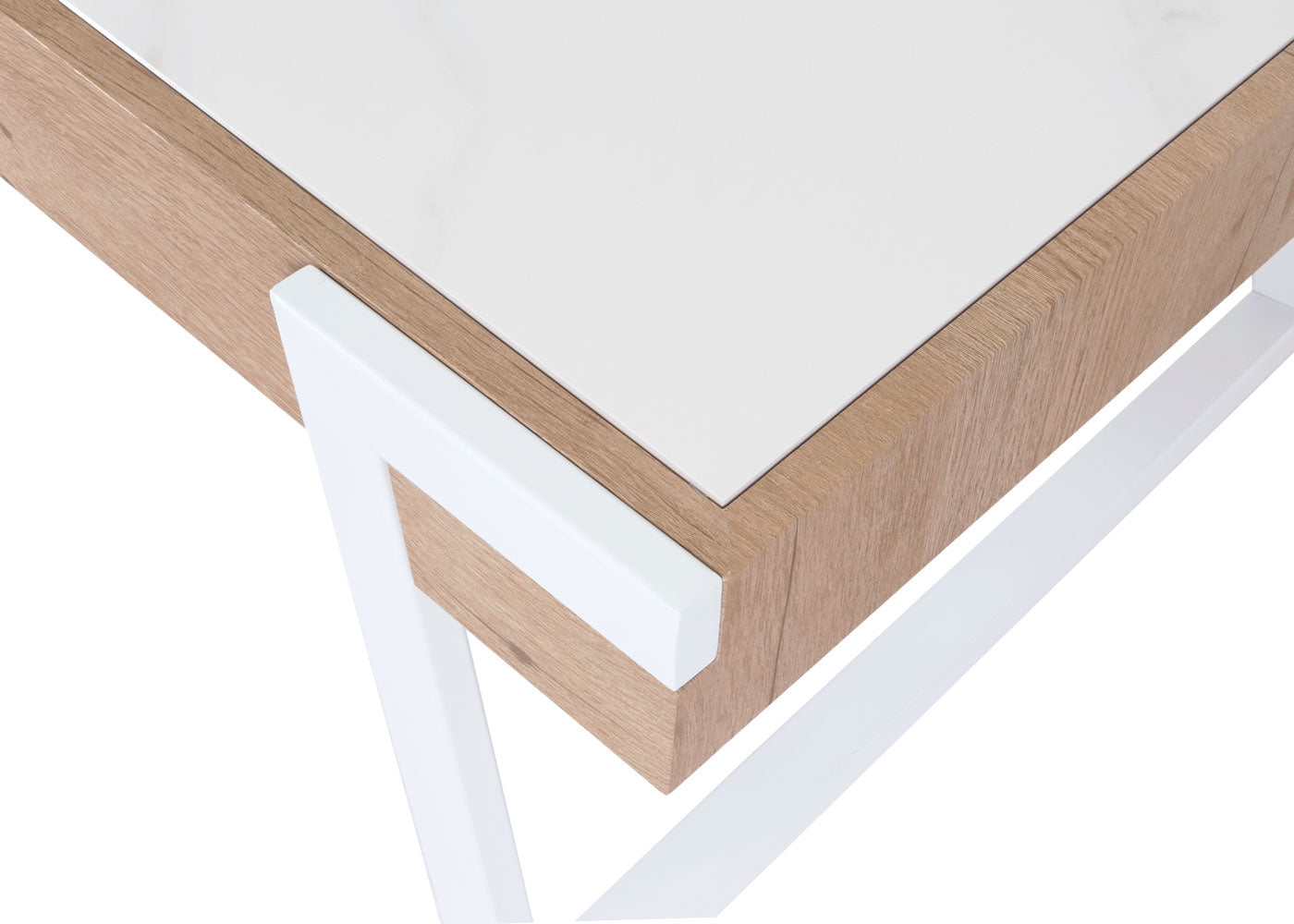 Salontafel MCW-L89, bank tafel woonkamer tafel, ijzer 43x120x64cm gesinterde steen marmer look wit natuurlijk hout