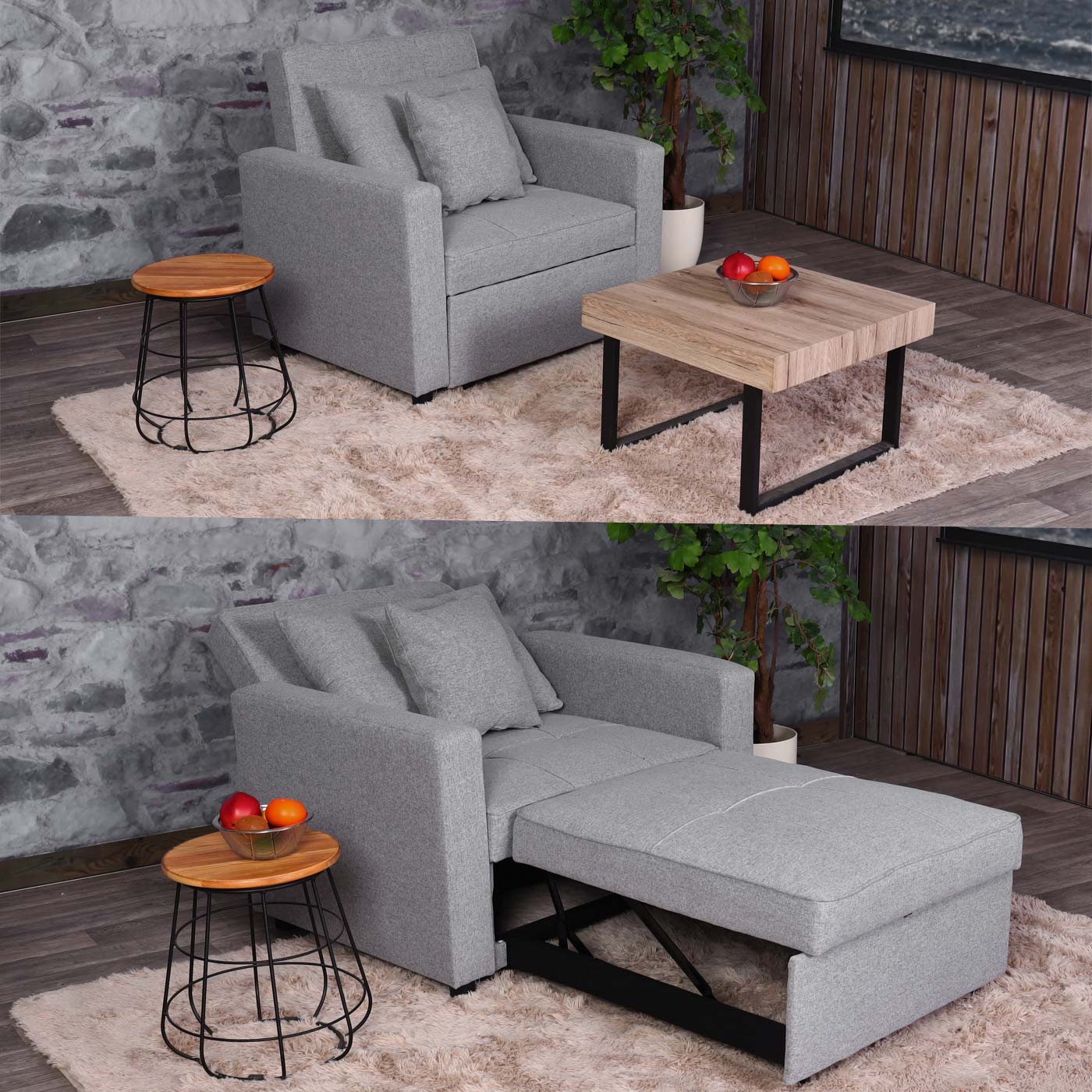 MCW-L90 fauteuil slaapbank, inklapbare fauteuil slaapbank logeerbed, ligvlak 197x103cm stof/textiel ~ donkergrijs
