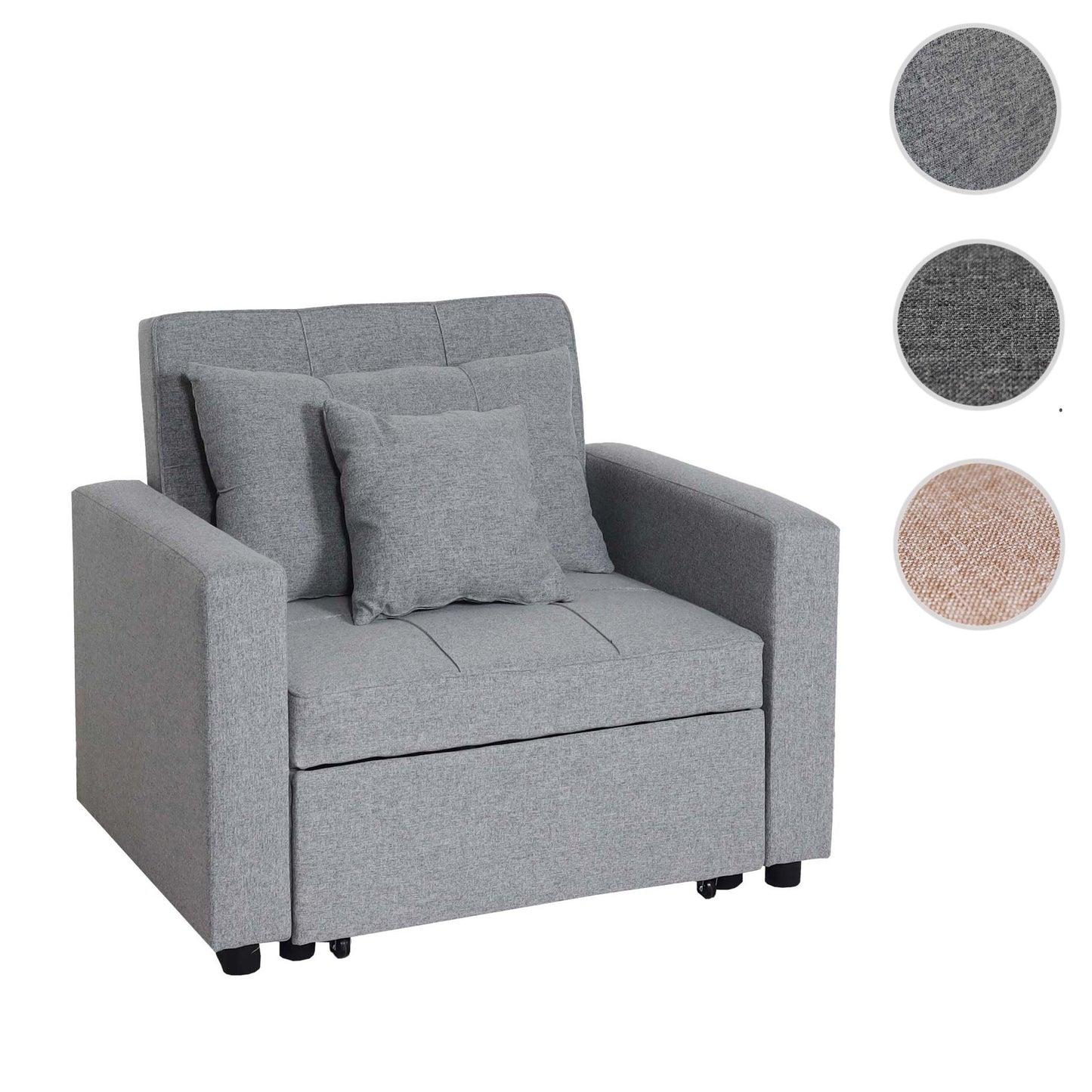 MCW-L90 fauteuil slaapbank, opklapbare fauteuil slaapbank logeerbed, ligvlak 197x103cm stof/textiel ~ lichtgrijs
