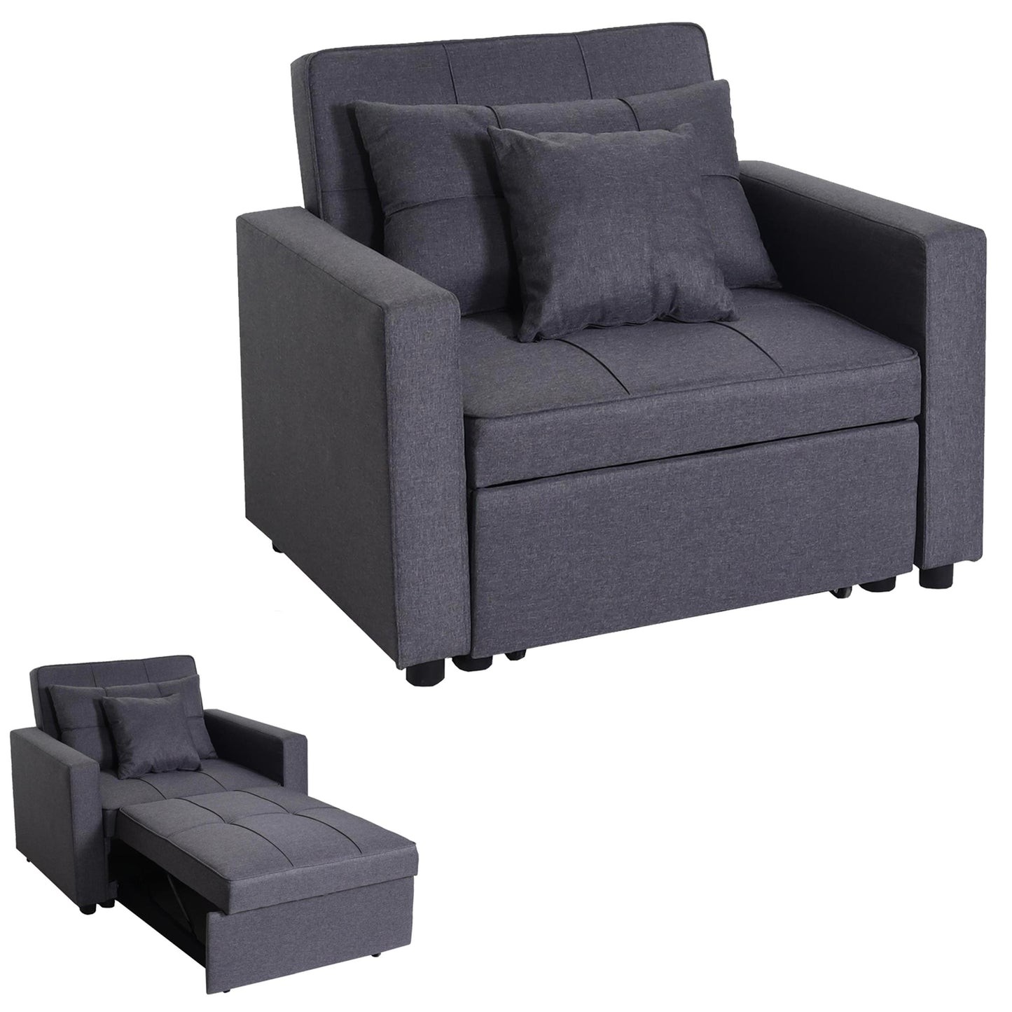 MCW-L90 fauteuil slaapbank, inklapbare fauteuil slaapbank logeerbed, ligvlak 197x103cm stof/textiel ~ donkergrijs