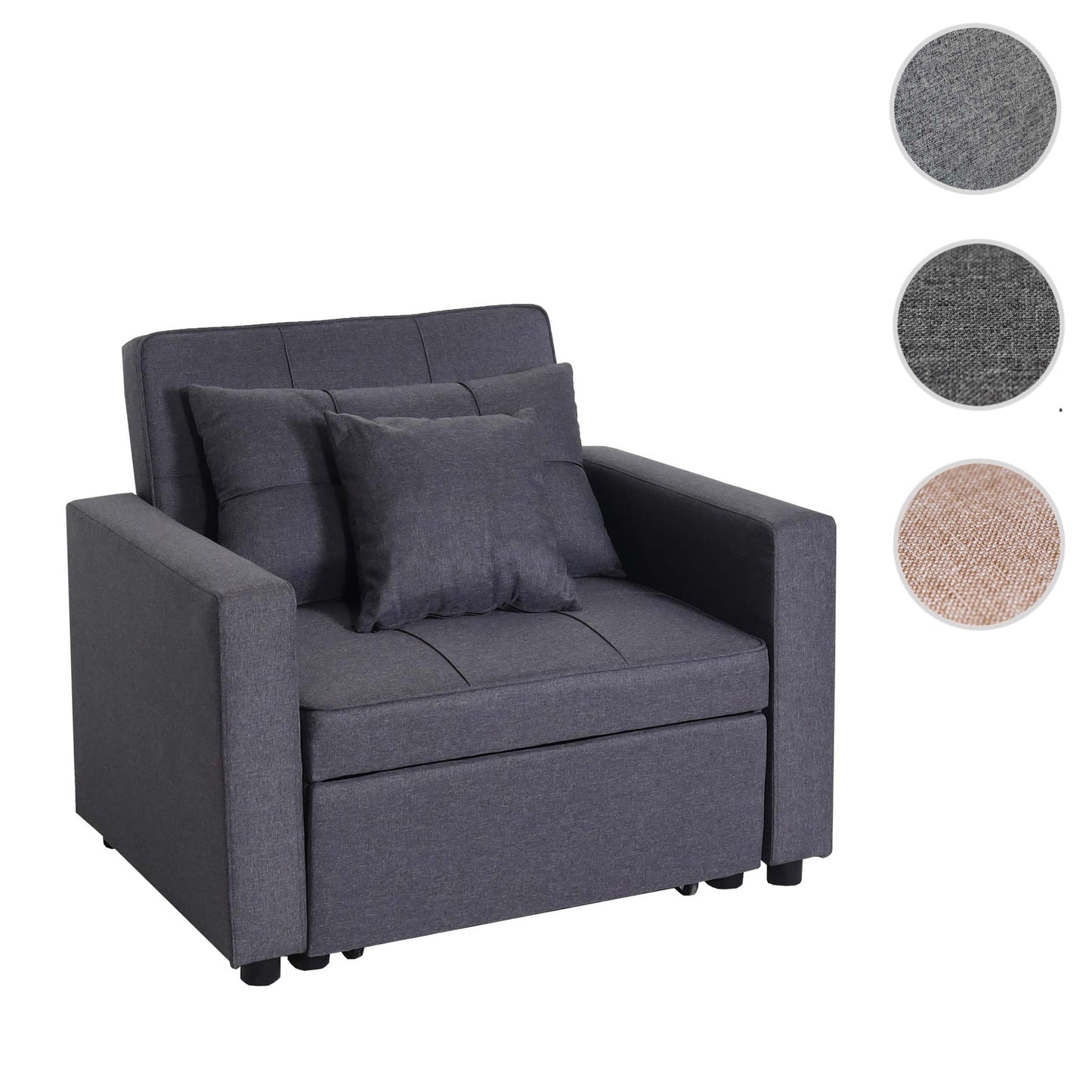 MCW-L90 fauteuil slaapbank, inklapbare fauteuil slaapbank logeerbed, ligvlak 197x103cm stof/textiel ~ donkergrijs