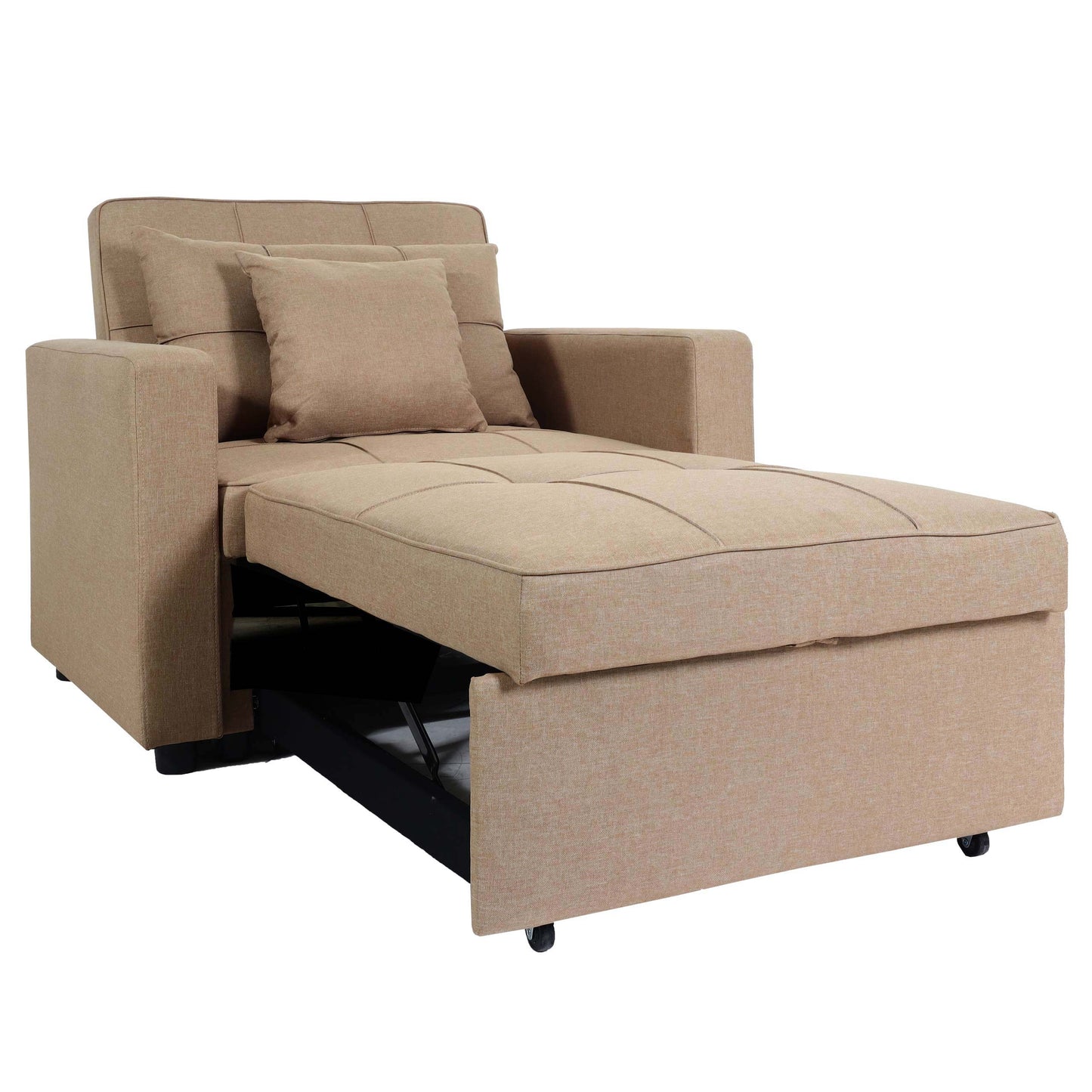 Fauteuilbed MCW-L90, inklapbare fauteuil slaapbank logeerbed, ligvlak 197x103cm stof/textiel ~ taupe