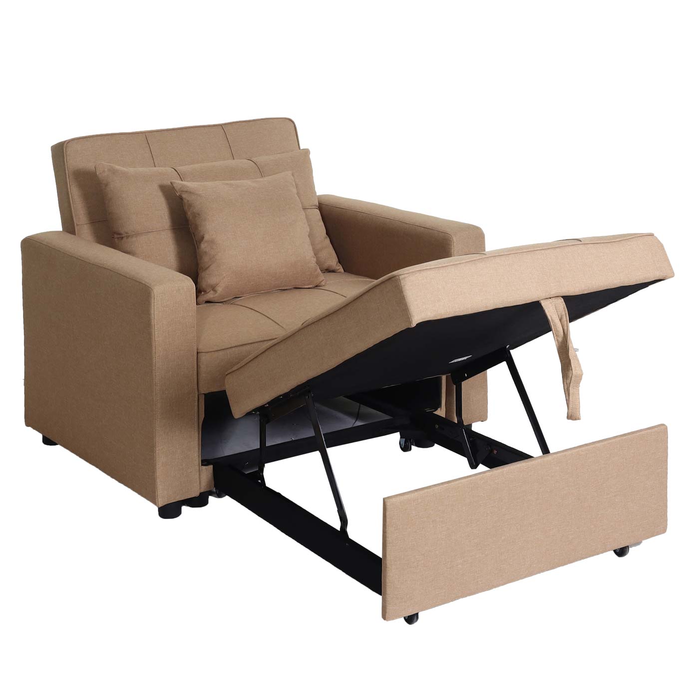 Fauteuilbed MCW-L90, inklapbare fauteuil slaapbank logeerbed, ligvlak 197x103cm stof/textiel ~ taupe
