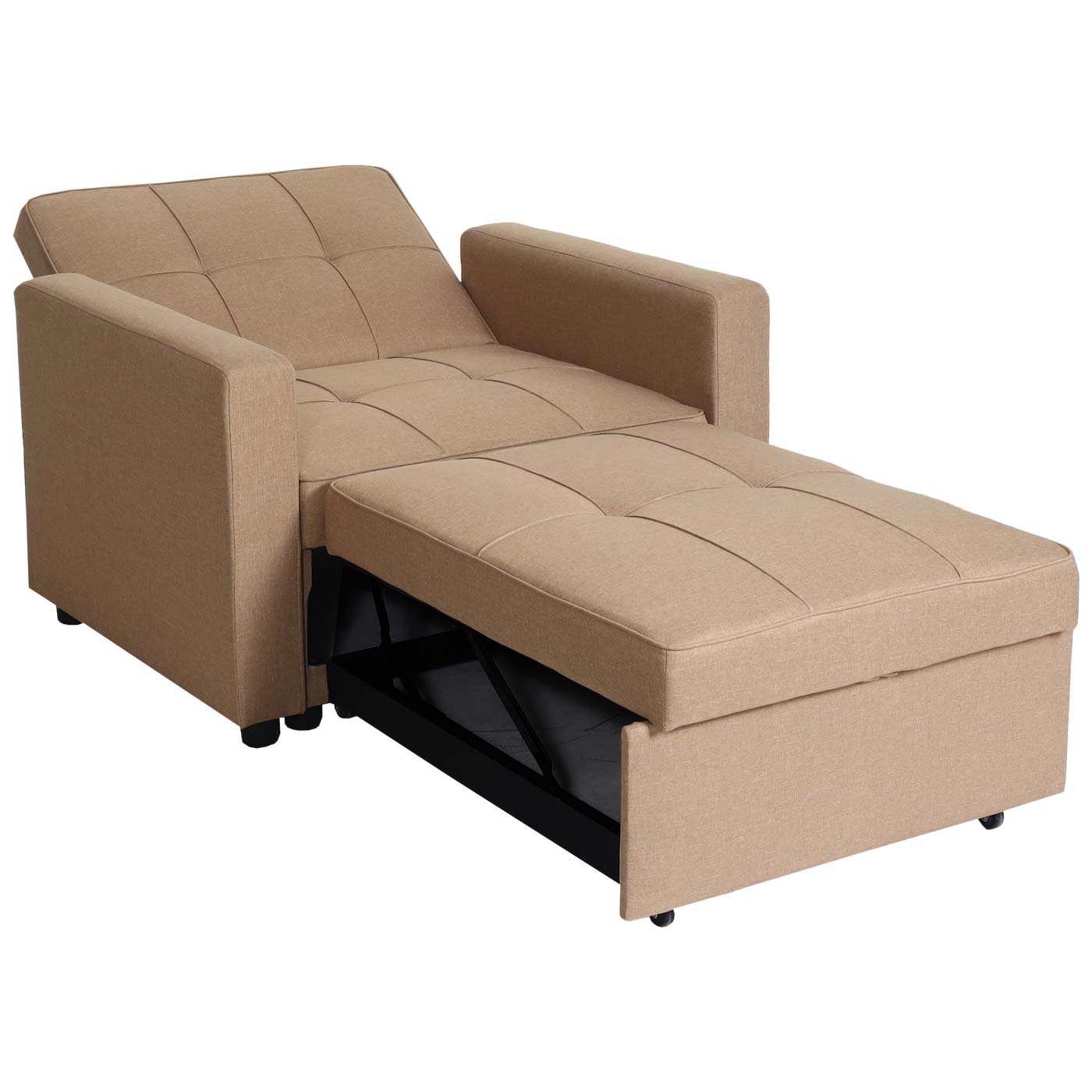 Fauteuilbed MCW-L90, inklapbare fauteuil slaapbank logeerbed, ligvlak 197x103cm stof/textiel ~ taupe