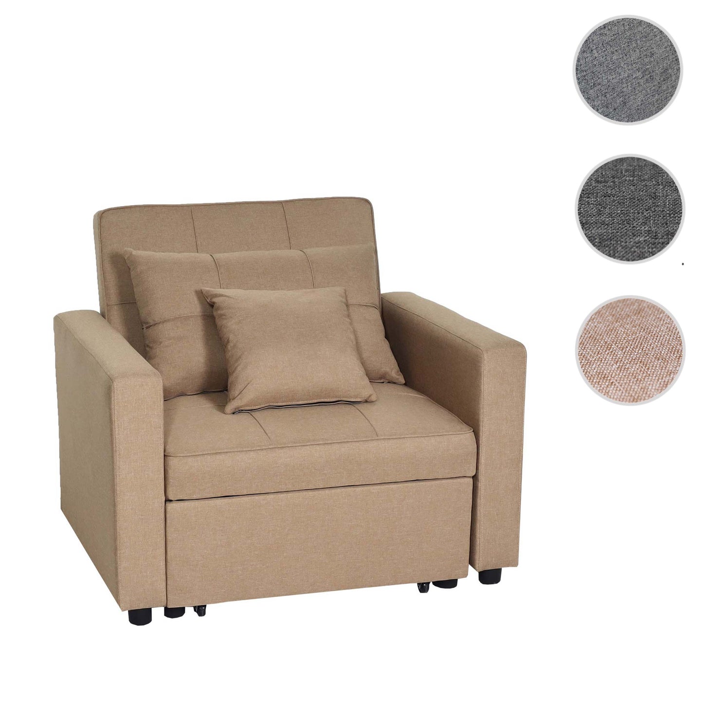 Fauteuilbed MCW-L90, inklapbare fauteuil slaapbank logeerbed, ligvlak 197x103cm stof/textiel ~ taupe
