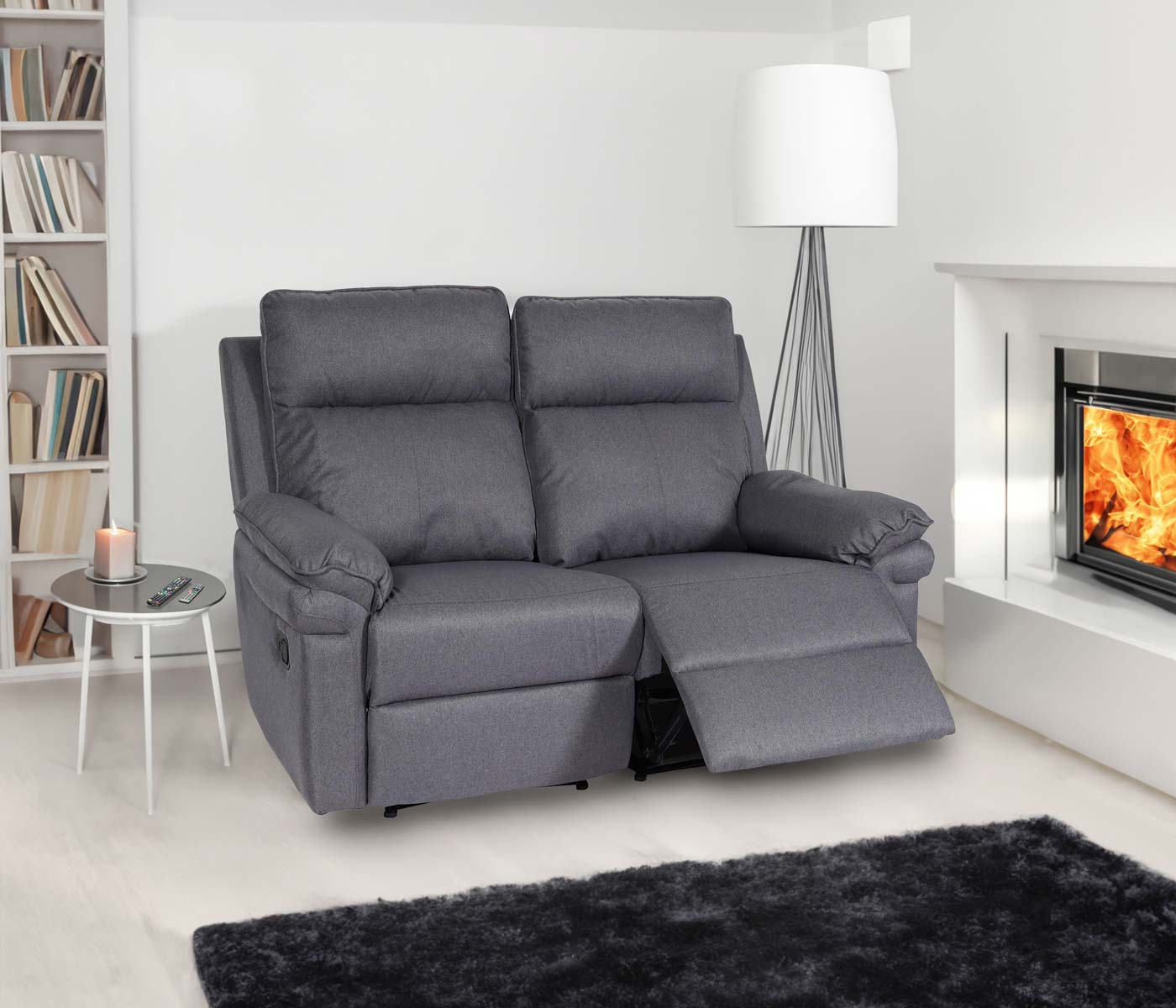 2-zits bioscoopfauteuil MCW-L94, relaxfauteuil TV-fauteuil bank, verstelbare armleuning nosag-vering stof/textiel ~ donkergrijs