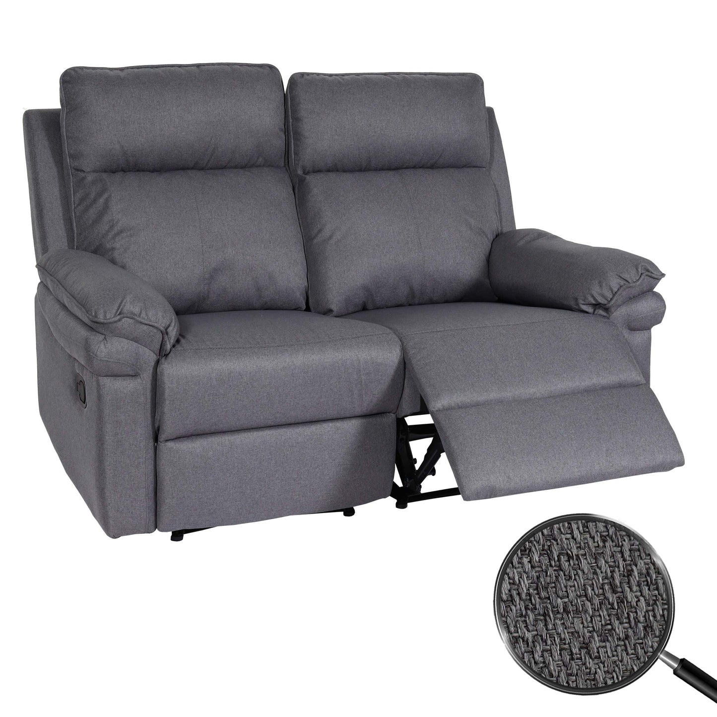 2-zits bioscoopfauteuil MCW-L94, relaxfauteuil TV-fauteuil bank, verstelbare armleuning nosag-vering stof/textiel ~ donkergrijs