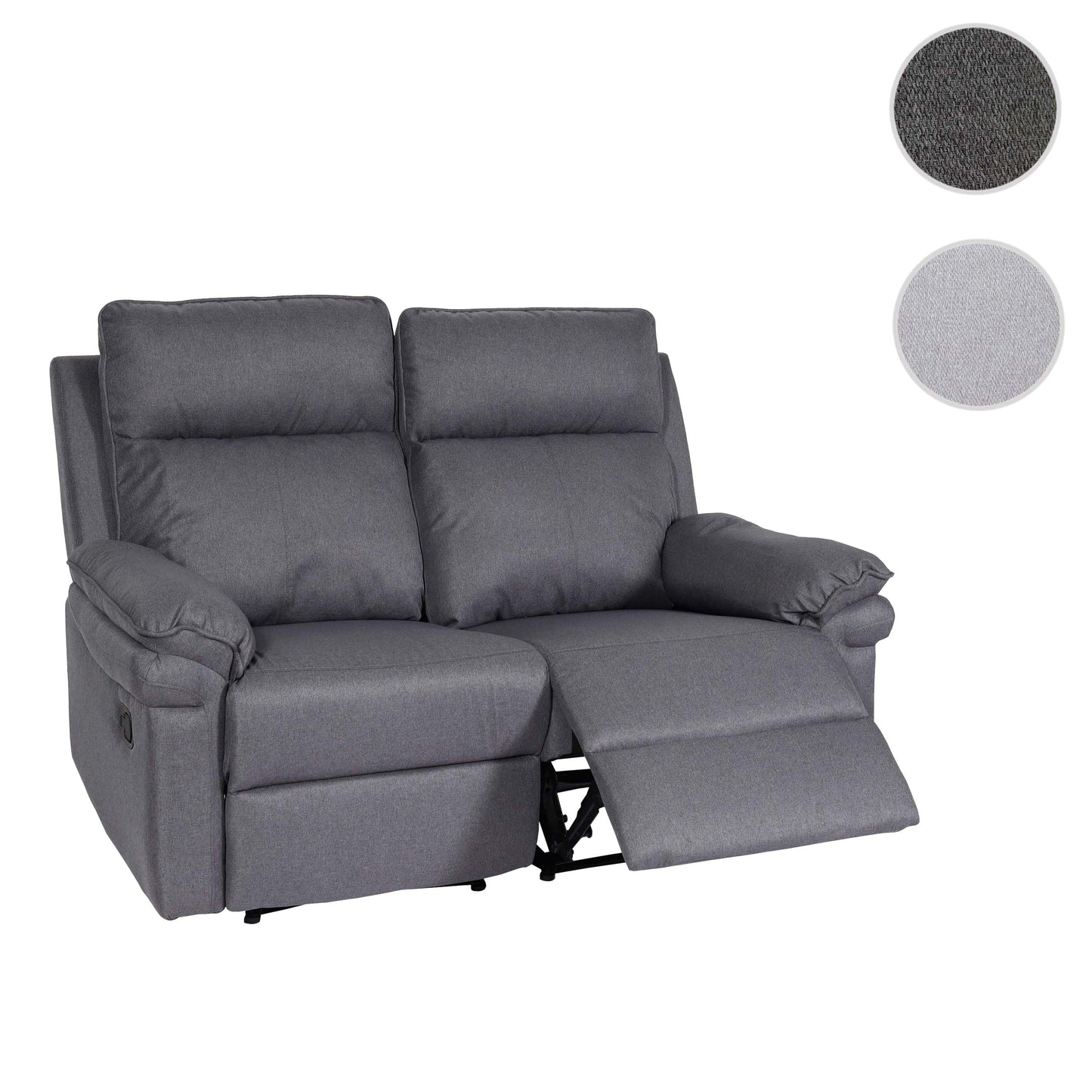 2-zits bioscoopfauteuil MCW-L94, relaxfauteuil TV-fauteuil bank, verstelbare armleuning nosag-vering stof/textiel ~ donkergrijs