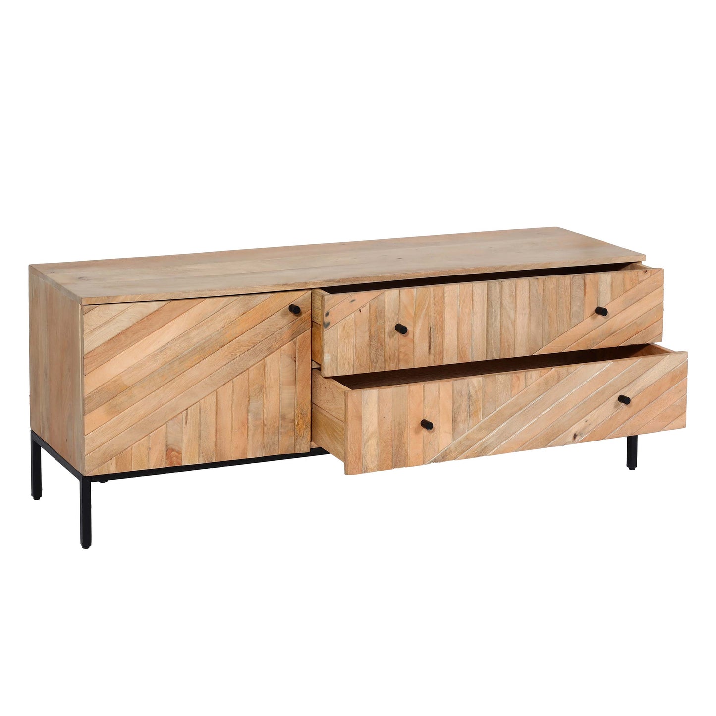 TV-rek MCW-L95, TV-standaard TV-tafel lowboard TV-meubel ladekast, massief mangohout 56x145x43cm MVG, naturel