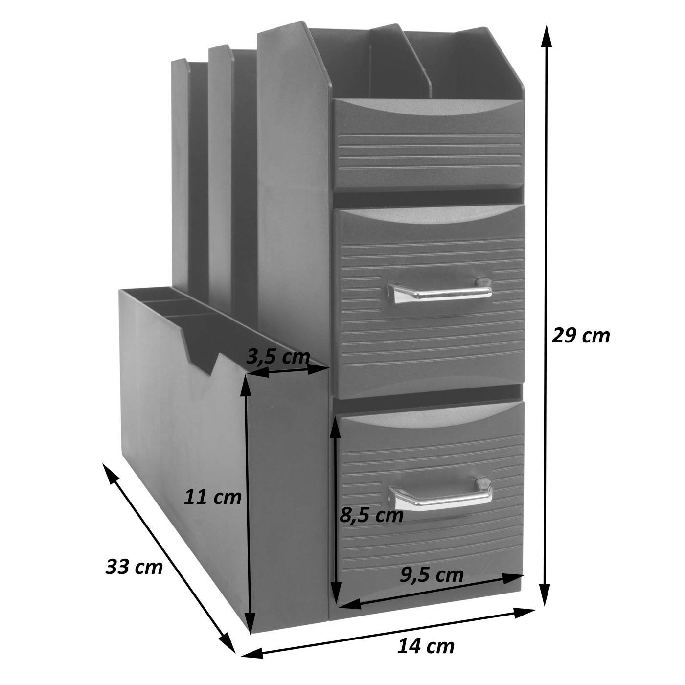 Bureau-organizer MCW-L97, pennenhouder opbergdoos met 2 laden en 7 vakken, 29x14x33cm