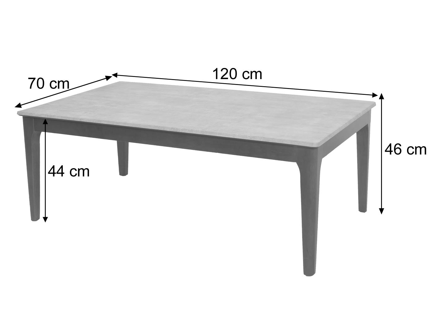 Salontafel MCW-M55, bijzettafel sofatafel massief hout HDF laminaat melamine 46x120x70cm betonlook bruine poten