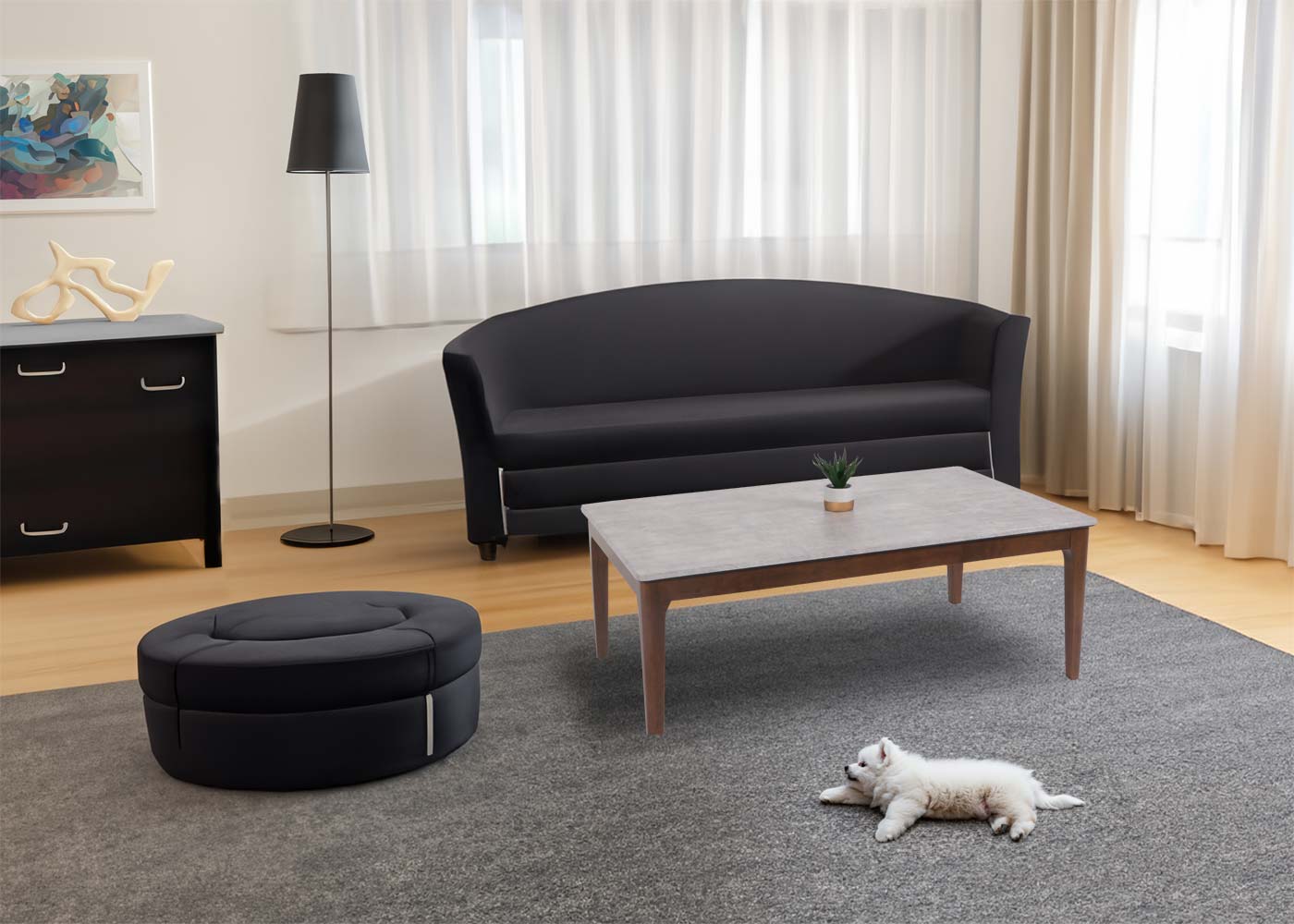 Salontafel MCW-M55, bijzettafel sofatafel massief hout HDF laminaat melamine 46x120x70cm betonlook bruine poten