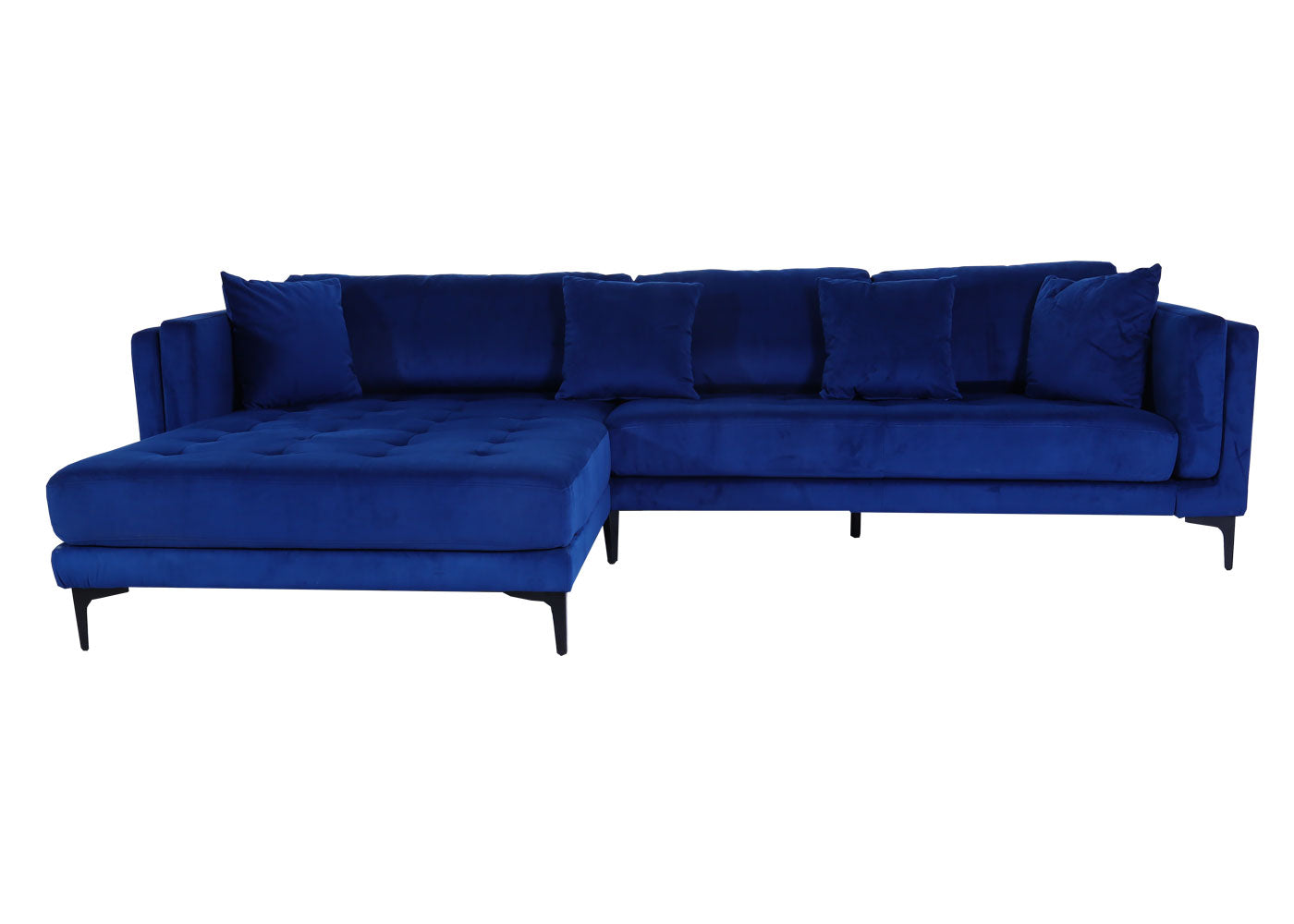 Bankstel MCW-M27, hoekbank L-vorm, ligvlak links/rechts, massief hout 293cm ~ fluweel donkerblauw