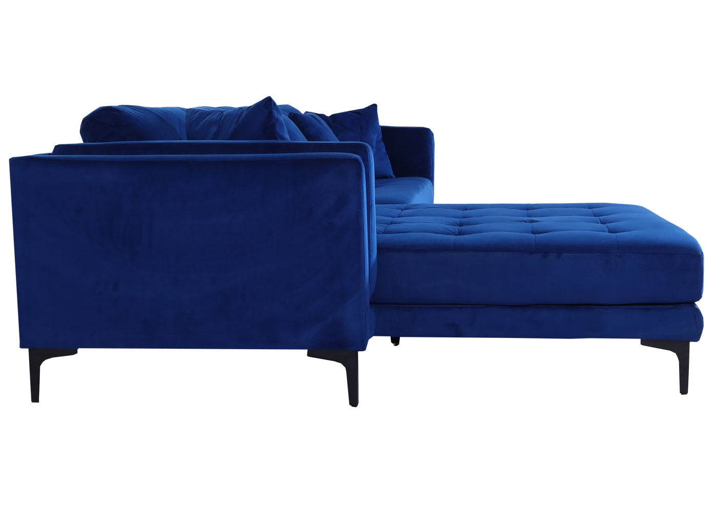 Bankstel MCW-M27, hoekbank L-vorm, ligvlak links/rechts, massief hout 293cm ~ fluweel donkerblauw