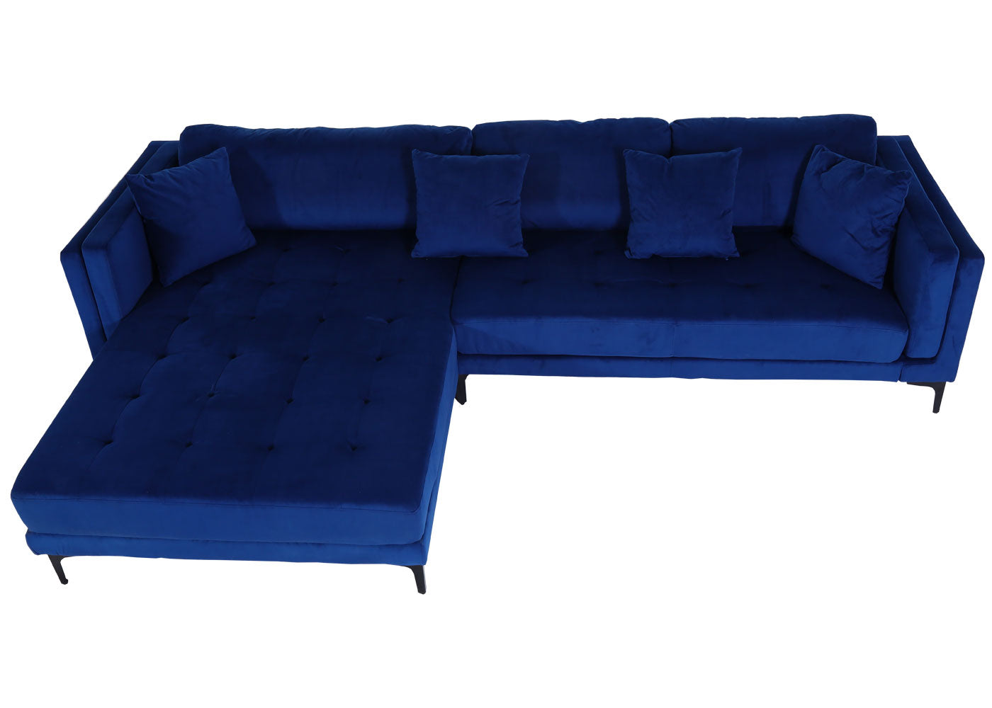 Bankstel MCW-M27, hoekbank L-vorm, ligvlak links/rechts, massief hout 293cm ~ fluweel donkerblauw